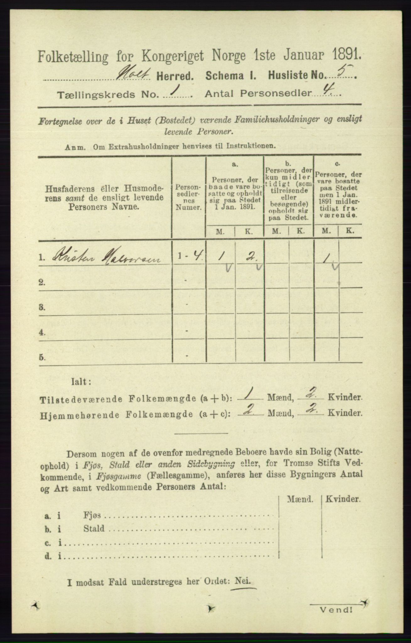 RA, Folketelling 1891 for 0914 Holt herred, 1891, s. 38