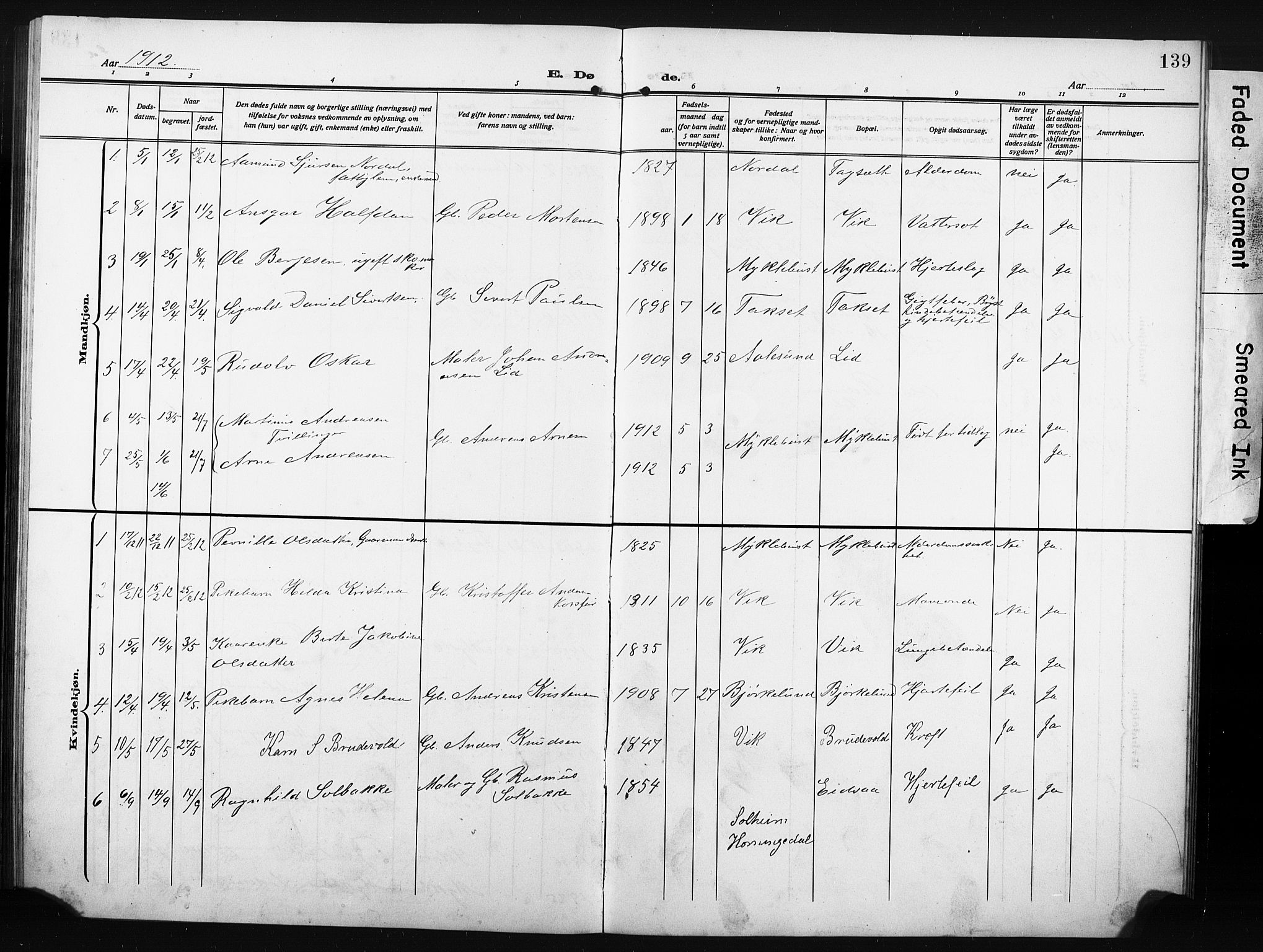 Ministerialprotokoller, klokkerbøker og fødselsregistre - Møre og Romsdal, AV/SAT-A-1454/502/L0028: Klokkerbok nr. 502C02, 1909-1932, s. 139