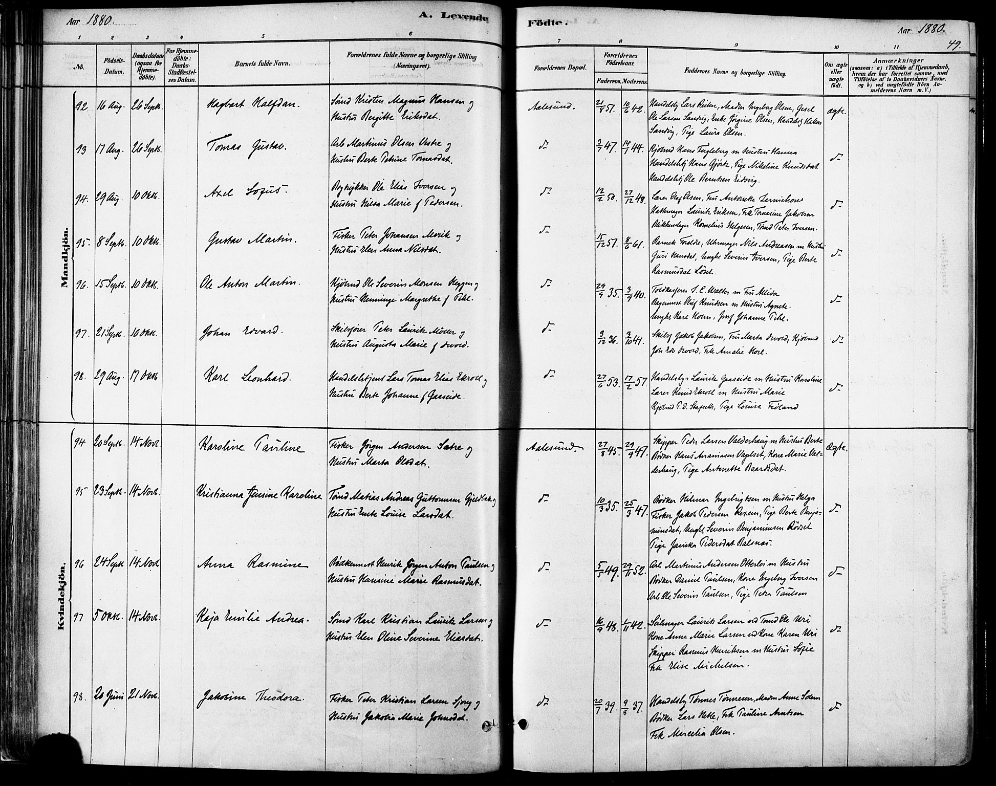 Ministerialprotokoller, klokkerbøker og fødselsregistre - Møre og Romsdal, AV/SAT-A-1454/529/L0454: Ministerialbok nr. 529A04, 1878-1885, s. 49