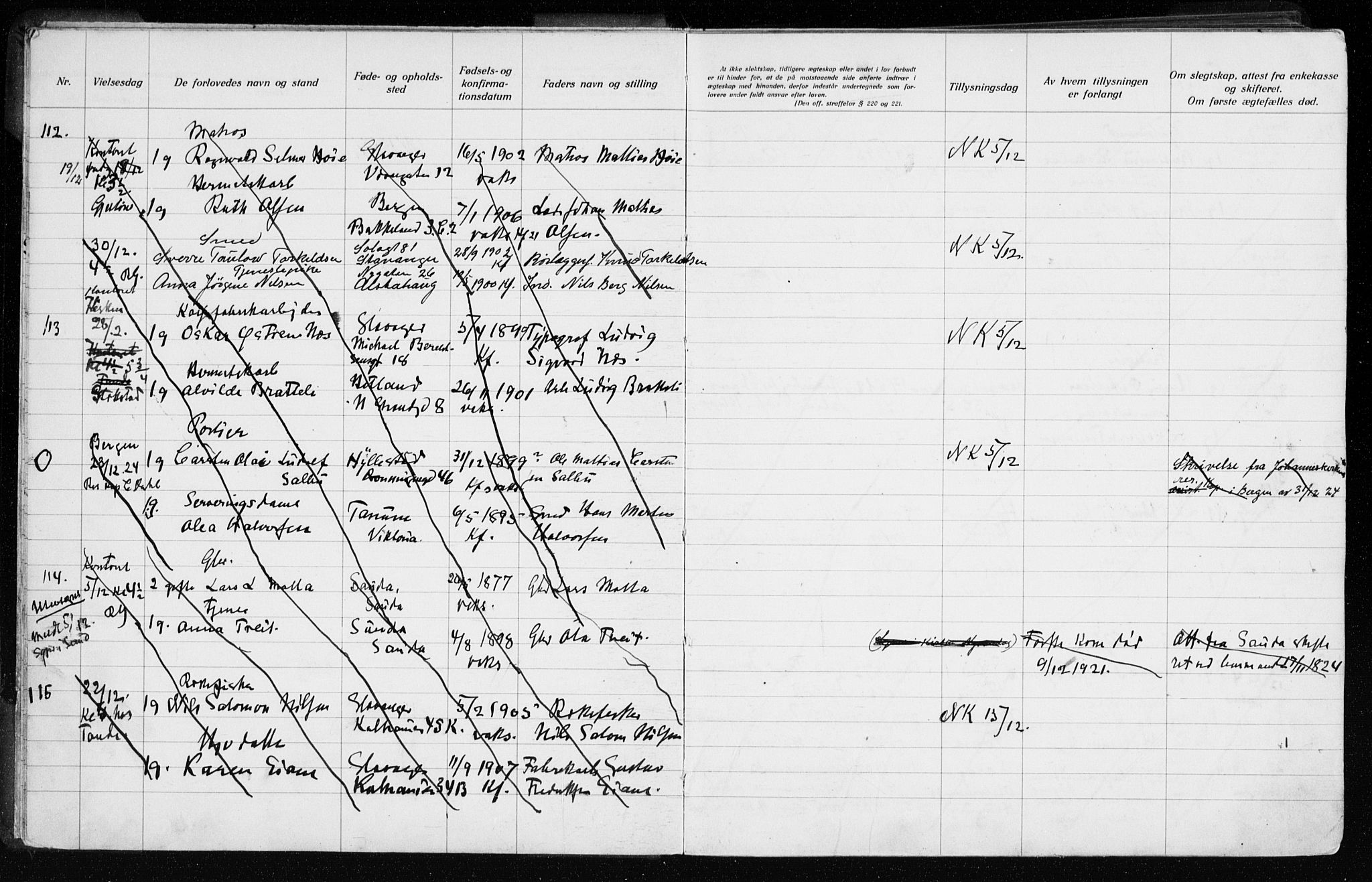 Domkirken sokneprestkontor, AV/SAST-A-101812/001/70/705BA/L0007: Lysningsprotokoll nr. 705.BA.7, 1924-1936