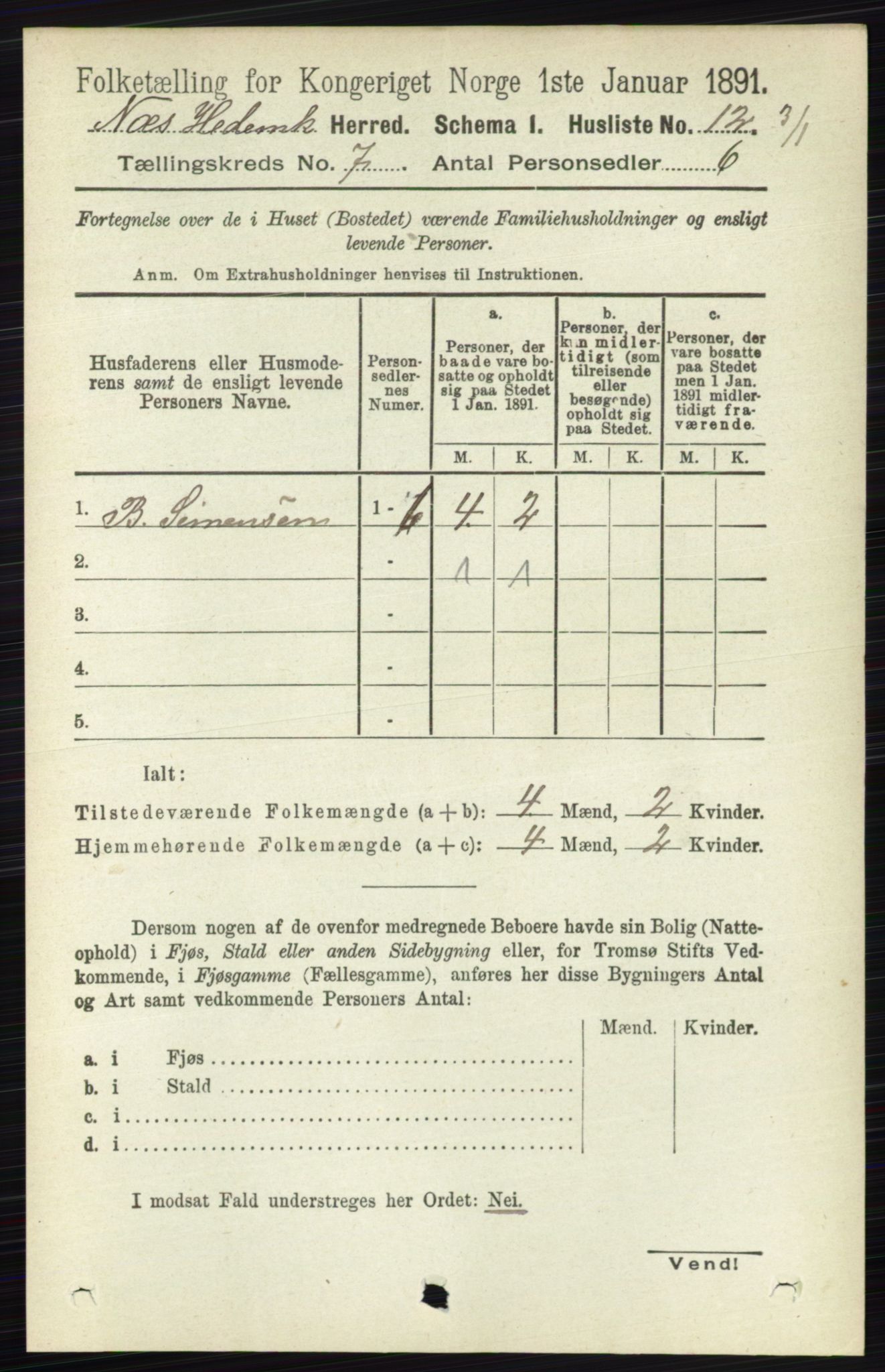 RA, Folketelling 1891 for 0411 Nes herred, 1891, s. 3840