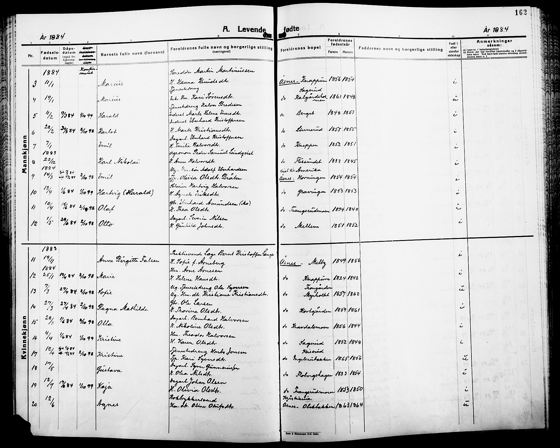 Åsnes prestekontor, AV/SAH-PREST-042/H/Ha/Haa/L0000B: Ministerialbok, 1870-1889, s. 162