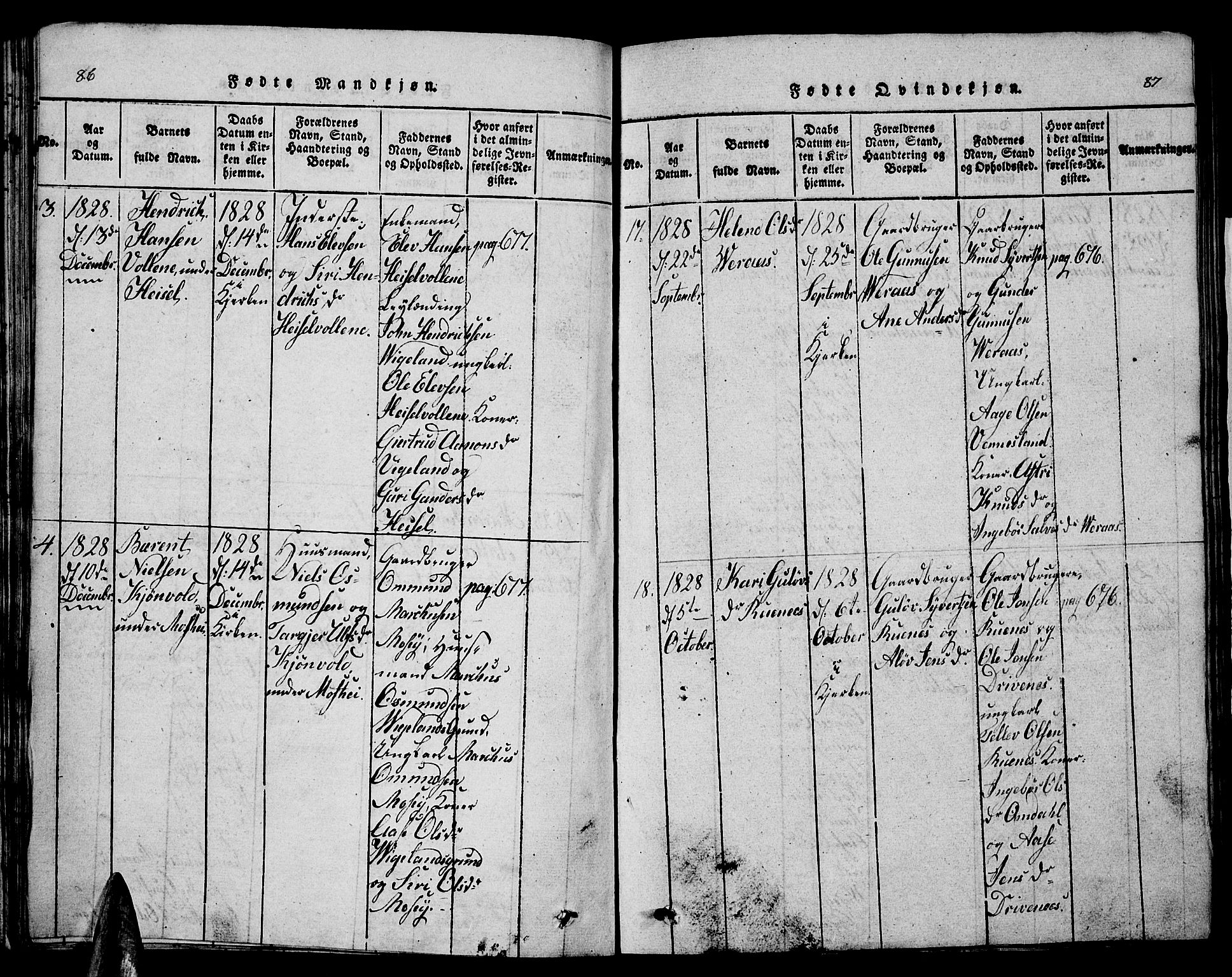 Vennesla sokneprestkontor, AV/SAK-1111-0045/Fb/Fbb/L0001: Klokkerbok nr. B 1, 1820-1834, s. 86-87