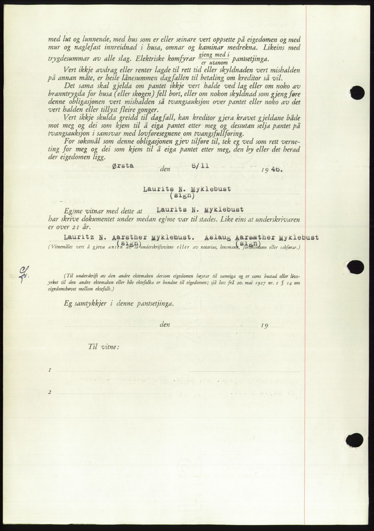 Søre Sunnmøre sorenskriveri, AV/SAT-A-4122/1/2/2C/L0114: Pantebok nr. 1-2B, 1943-1947, Dagboknr: 1510/1946