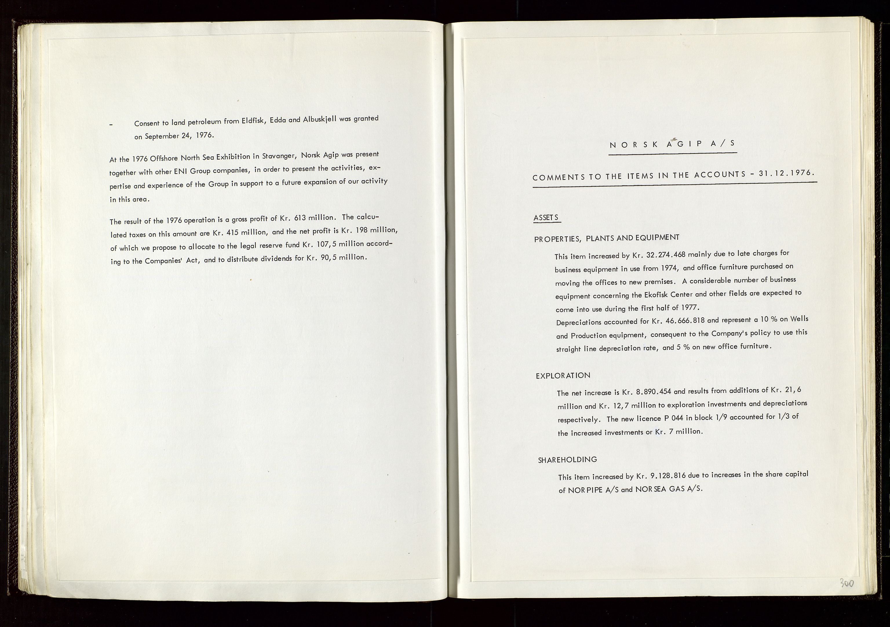 Pa 1583 - Norsk Agip AS, AV/SAST-A-102138/A/Aa/L0002: General assembly and Board of Directors meeting minutes, 1972-1979, s. 299-300