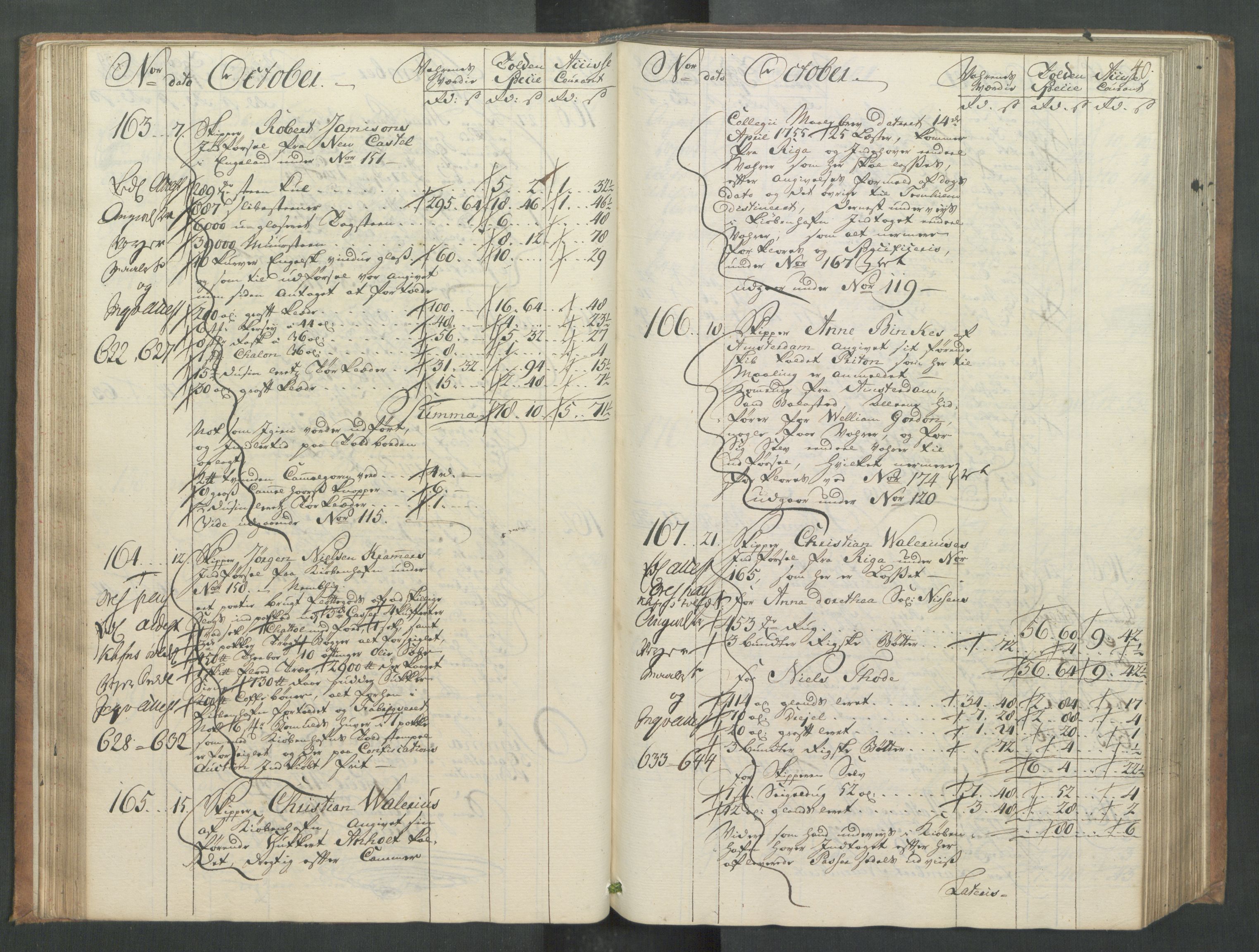 Generaltollkammeret, tollregnskaper, AV/RA-EA-5490/R32/L0013/0001: Tollregnskaper Kristiansund / Hovedtollbok, 1756, s. 39b-40a