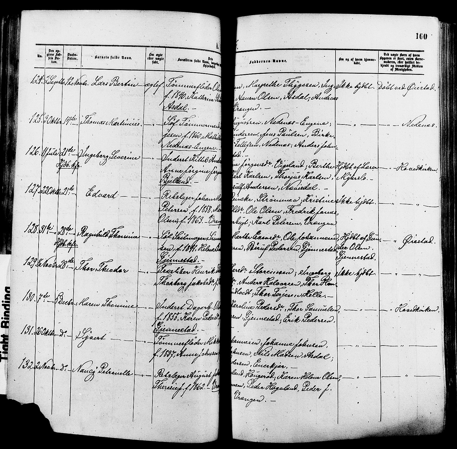 Øyestad sokneprestkontor, AV/SAK-1111-0049/F/Fa/L0016: Ministerialbok nr. A 16, 1874-1886, s. 160