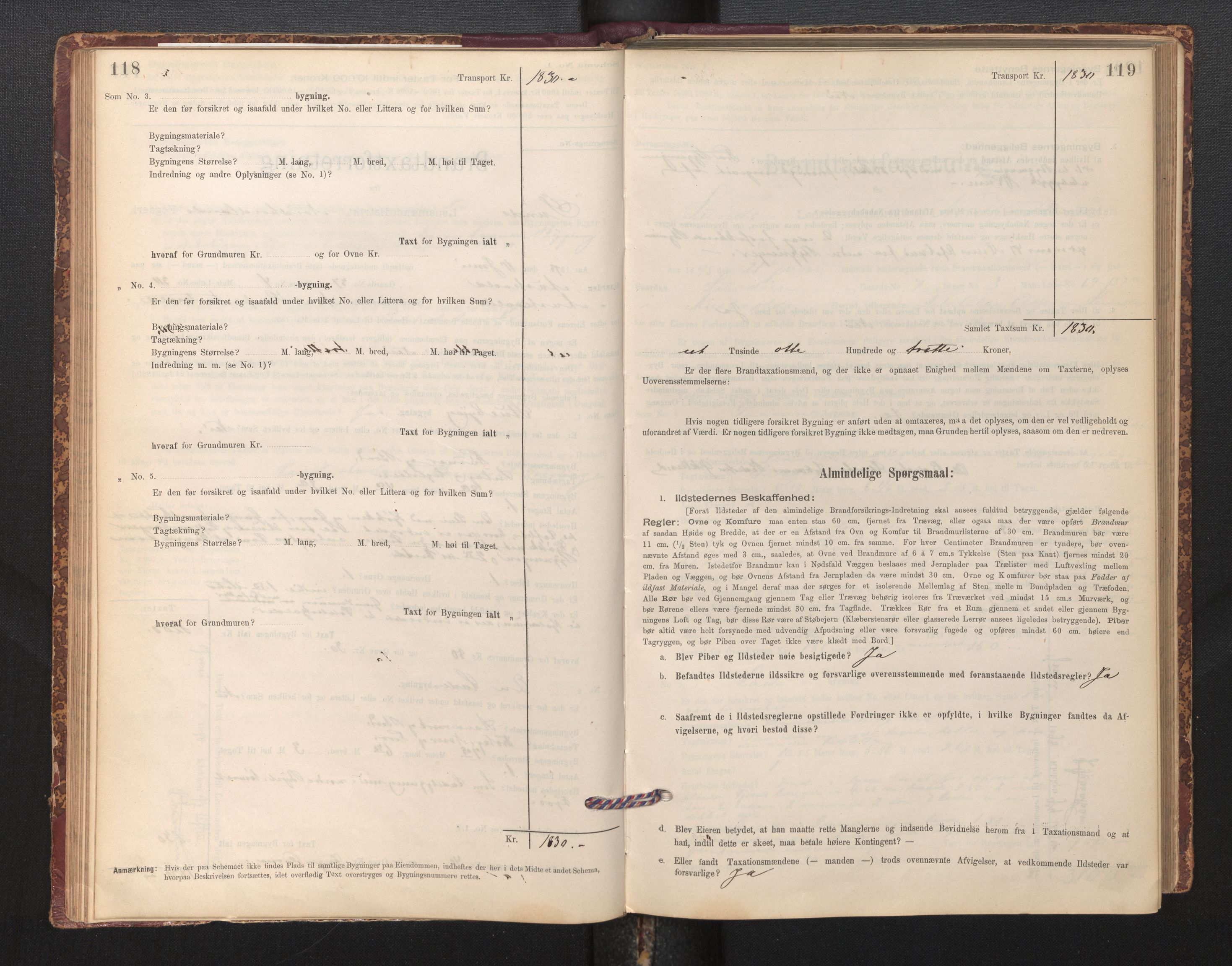 Lensmannen i Sund og Austevoll, SAB/A-35201/0012/L0003: Branntakstprotokoll, skjematakst, 1894-1917, s. 118-119