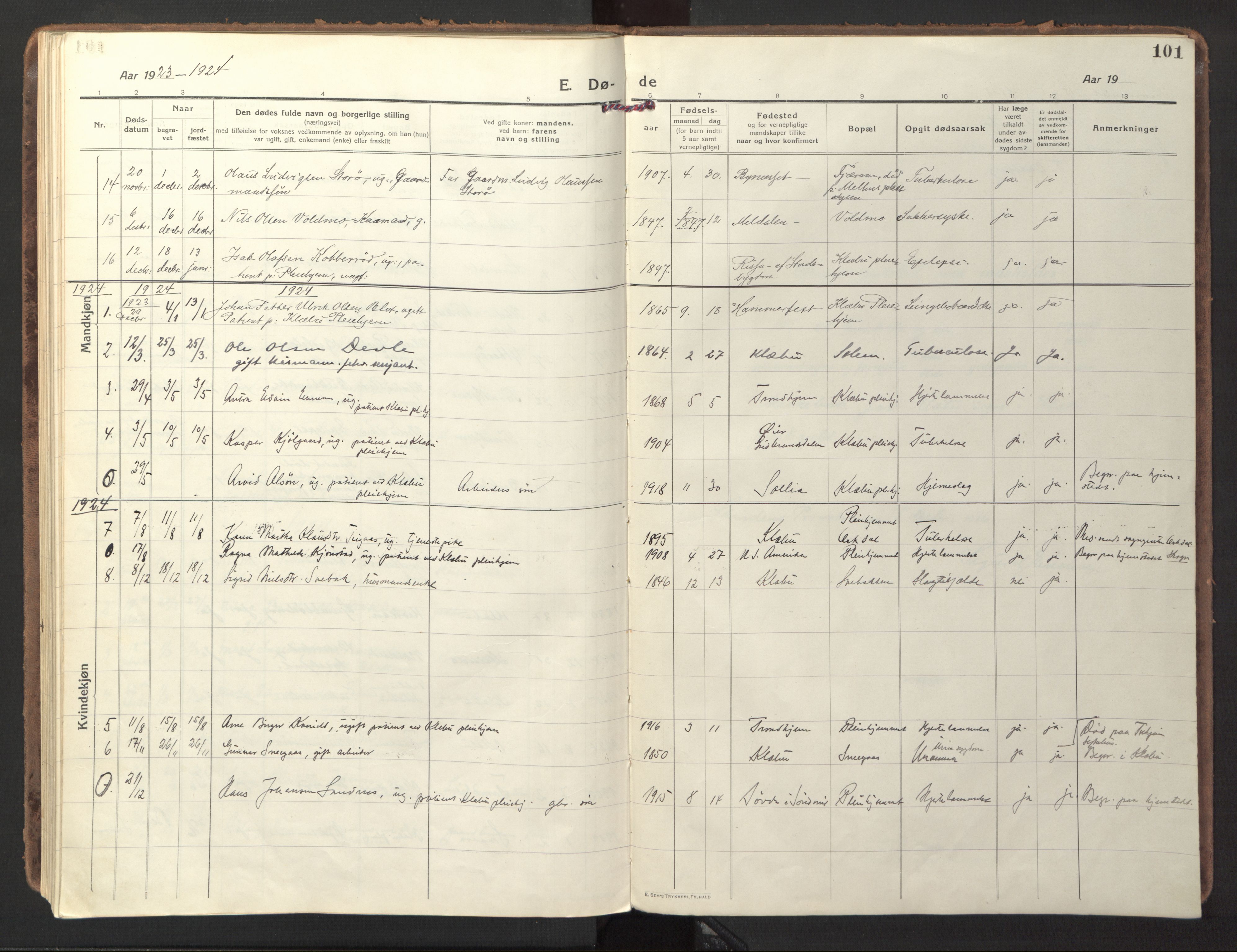 Ministerialprotokoller, klokkerbøker og fødselsregistre - Sør-Trøndelag, SAT/A-1456/618/L0449: Ministerialbok nr. 618A12, 1917-1924, s. 101