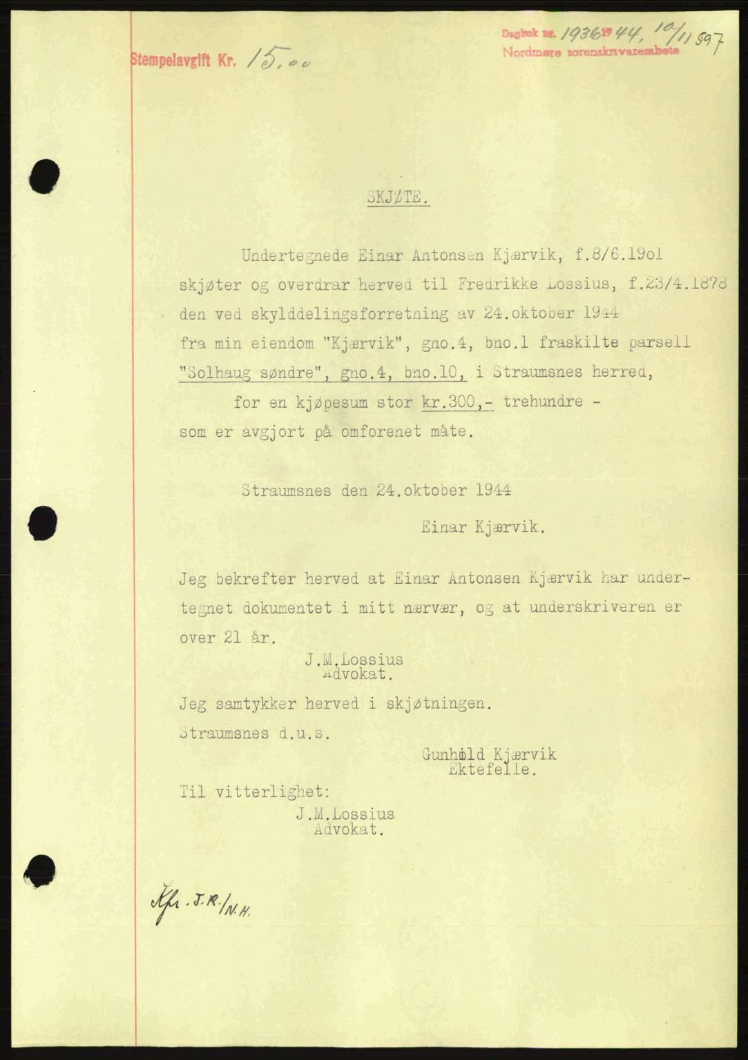 Nordmøre sorenskriveri, SAT/A-4132/1/2/2Ca: Pantebok nr. A98, 1944-1944, Dagboknr: 1936/1944
