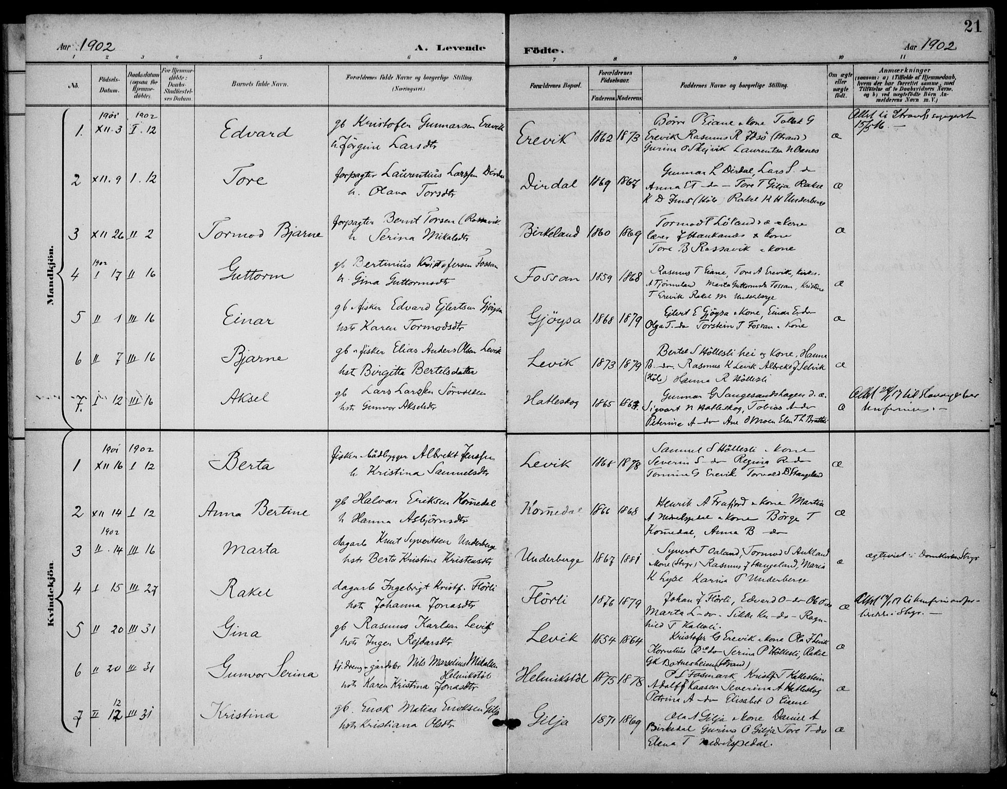 Høgsfjord sokneprestkontor, AV/SAST-A-101624/H/Ha/Haa/L0007: Ministerialbok nr. A 7, 1898-1917, s. 21
