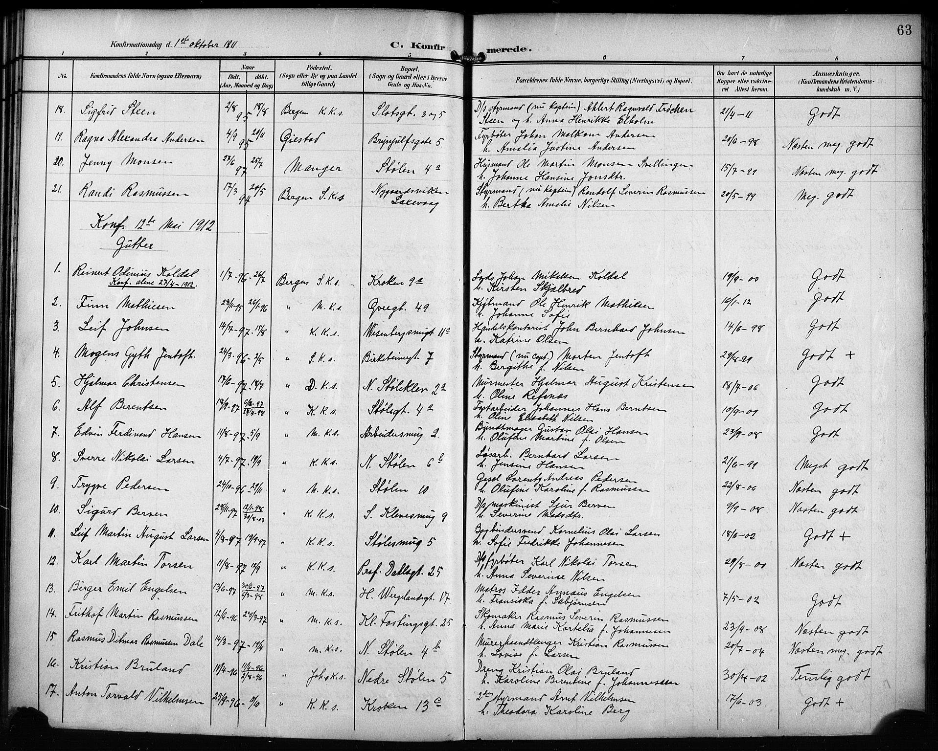 Mariakirken Sokneprestembete, AV/SAB-A-76901/H/Hab/L0009: Klokkerbok nr. A 9, 1901-1919, s. 63
