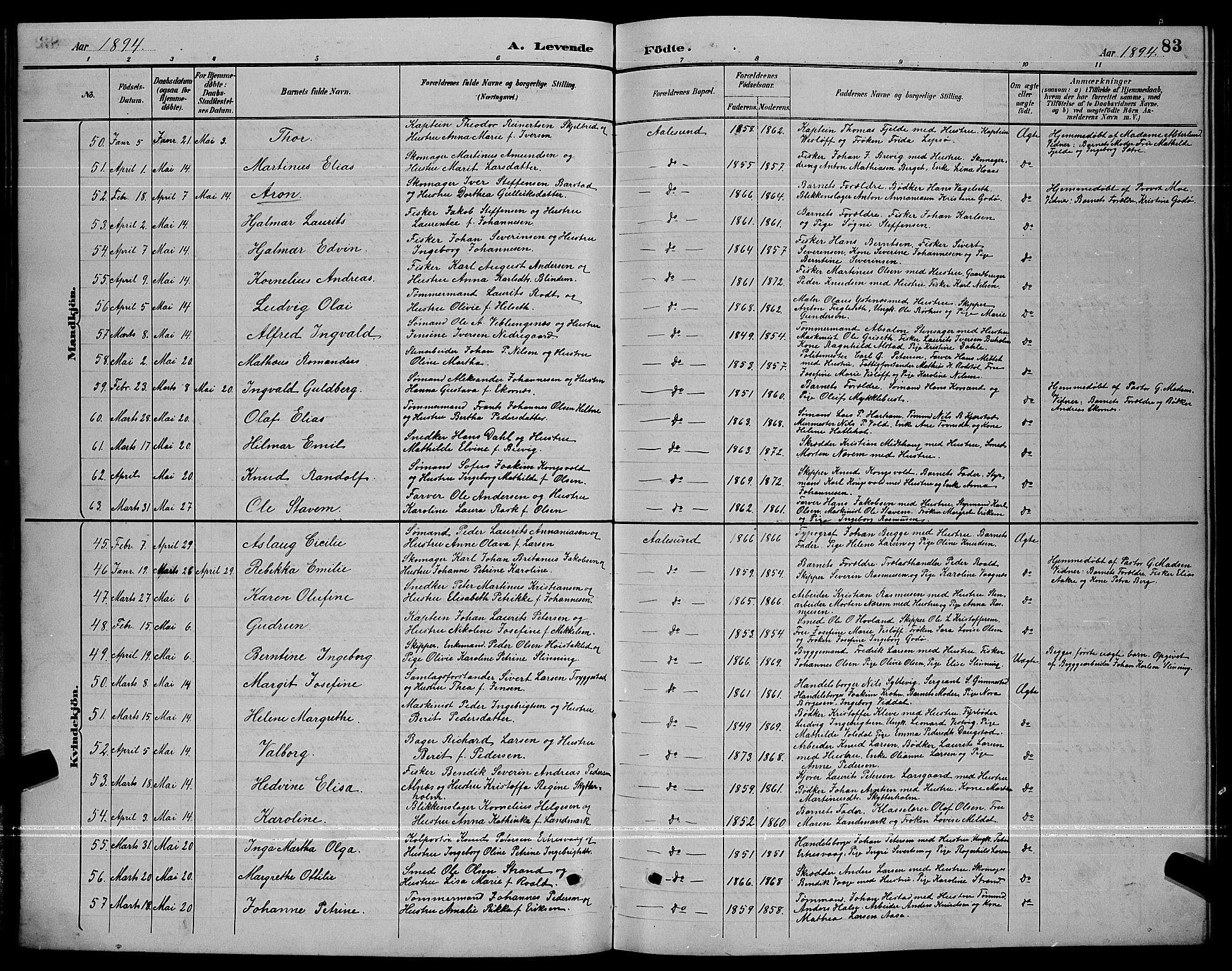 Ministerialprotokoller, klokkerbøker og fødselsregistre - Møre og Romsdal, SAT/A-1454/529/L0467: Klokkerbok nr. 529C04, 1889-1897, s. 83