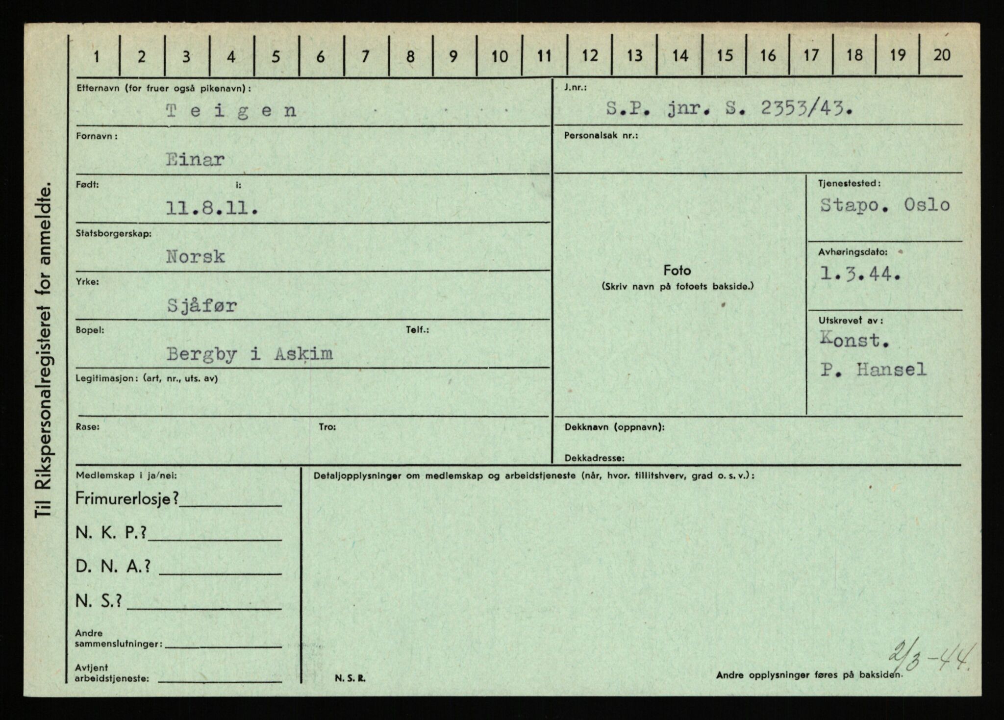 Statspolitiet - Hovedkontoret / Osloavdelingen, AV/RA-S-1329/C/Ca/L0015: Svea - Tøsse, 1943-1945, s. 2096