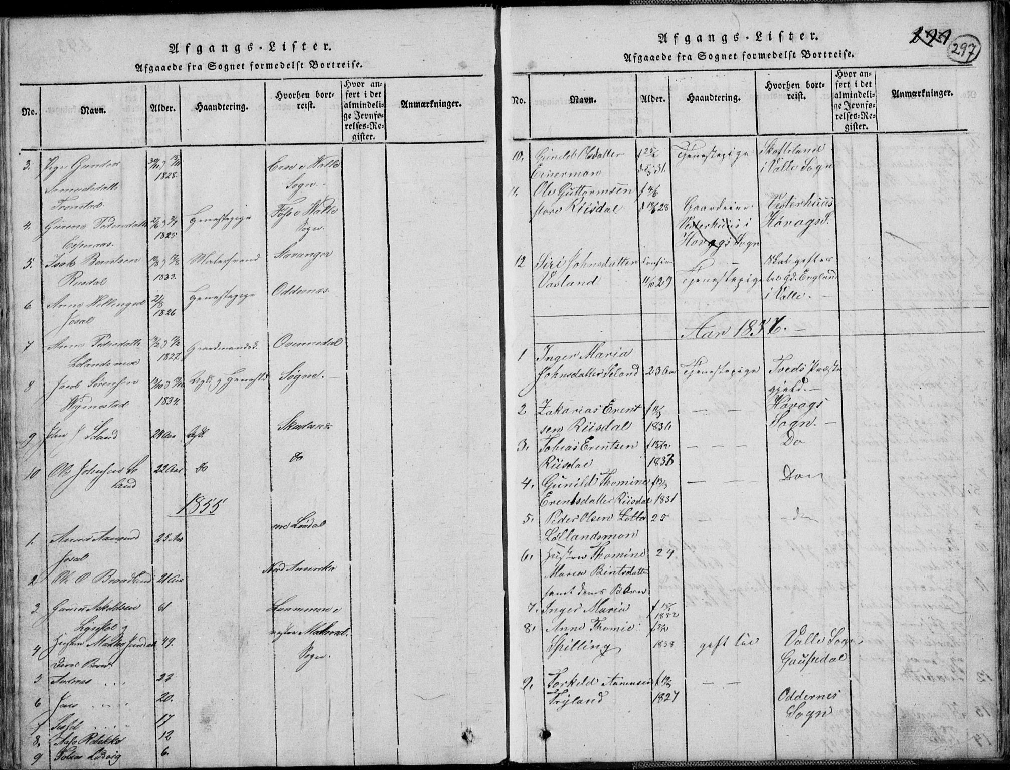 Nord-Audnedal sokneprestkontor, SAK/1111-0032/F/Fb/Fbb/L0001: Klokkerbok nr. B 1, 1816-1858, s. 297