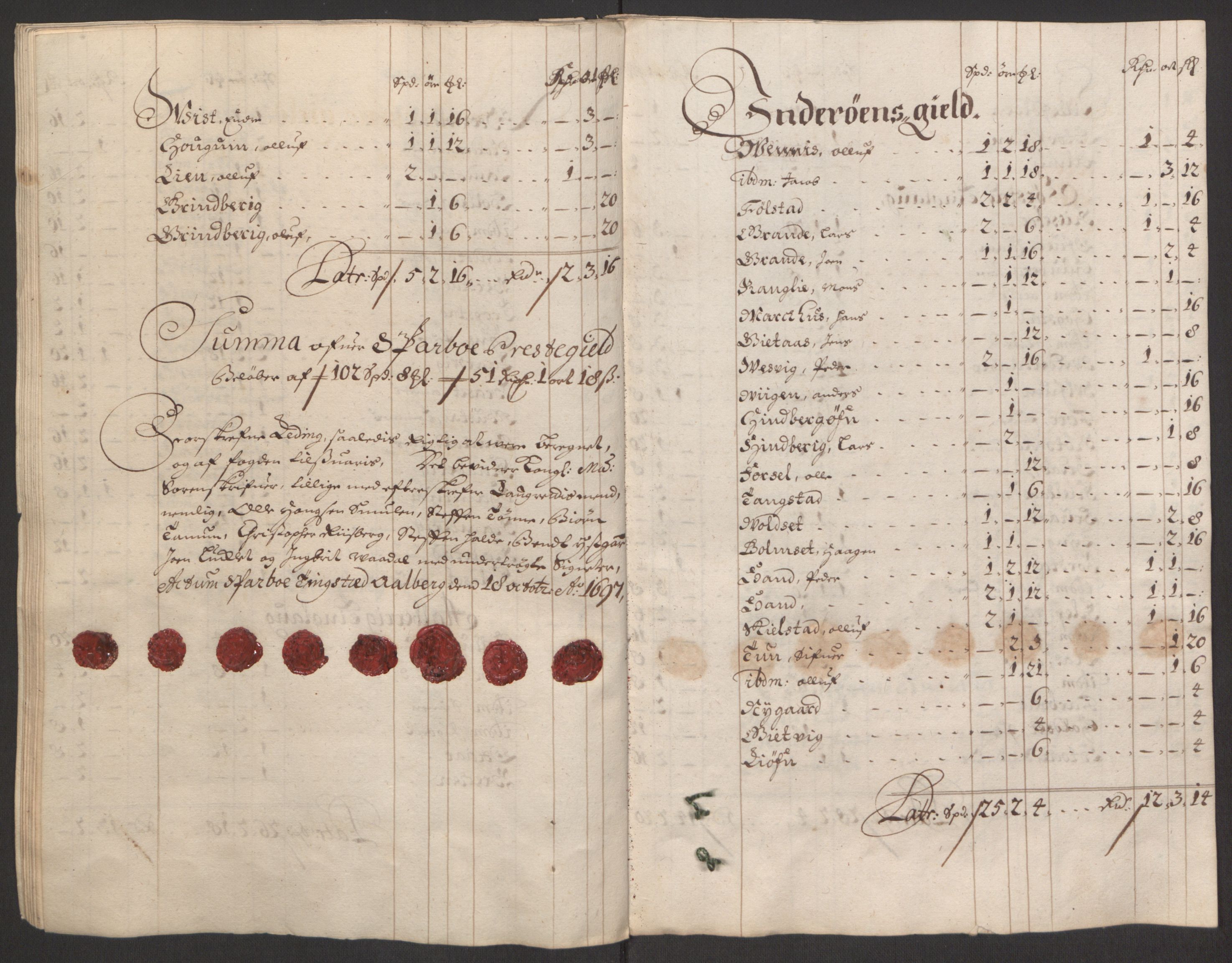 Rentekammeret inntil 1814, Reviderte regnskaper, Fogderegnskap, AV/RA-EA-4092/R63/L4309: Fogderegnskap Inderøy, 1695-1697, s. 478