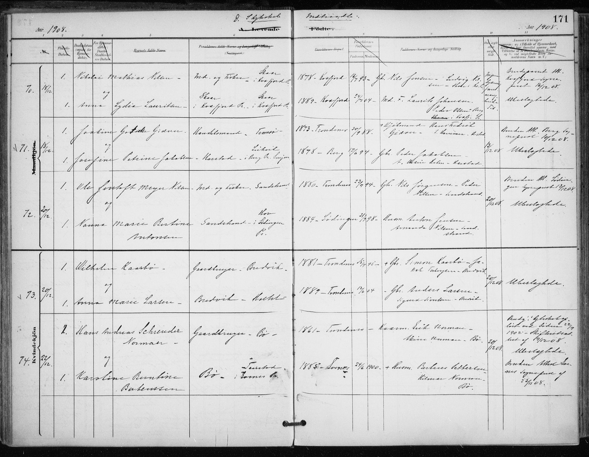 Trondenes sokneprestkontor, AV/SATØ-S-1319/H/Ha/L0017kirke: Ministerialbok nr. 17, 1899-1908, s. 171