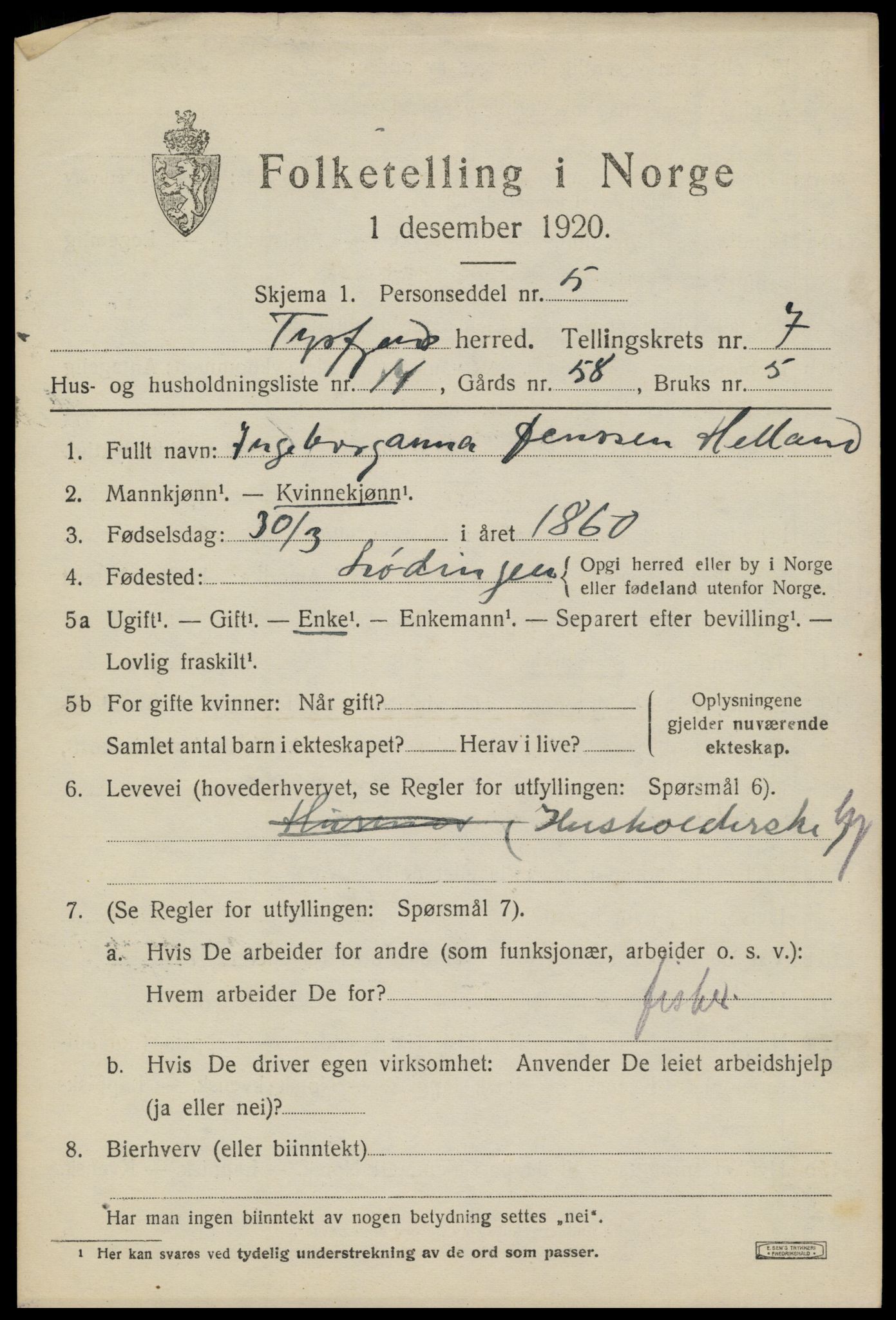SAT, Folketelling 1920 for 1850 Tysfjord herred, 1920, s. 5281