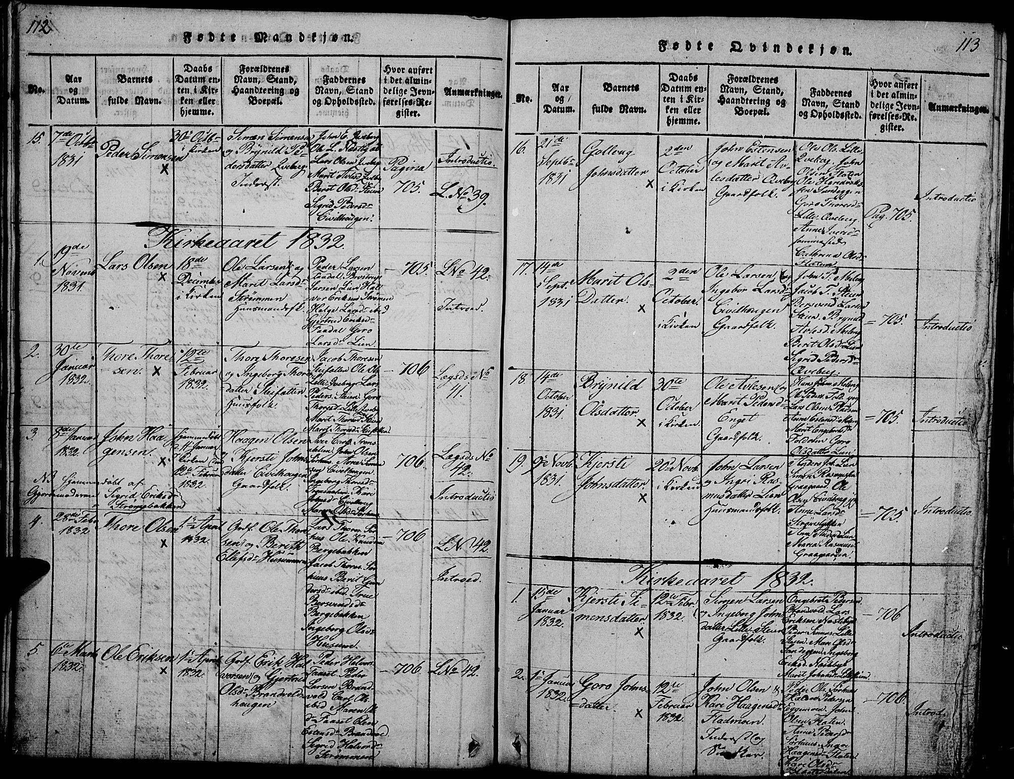 Tynset prestekontor, SAH/PREST-058/H/Ha/Hab/L0002: Klokkerbok nr. 2, 1814-1862, s. 112-113