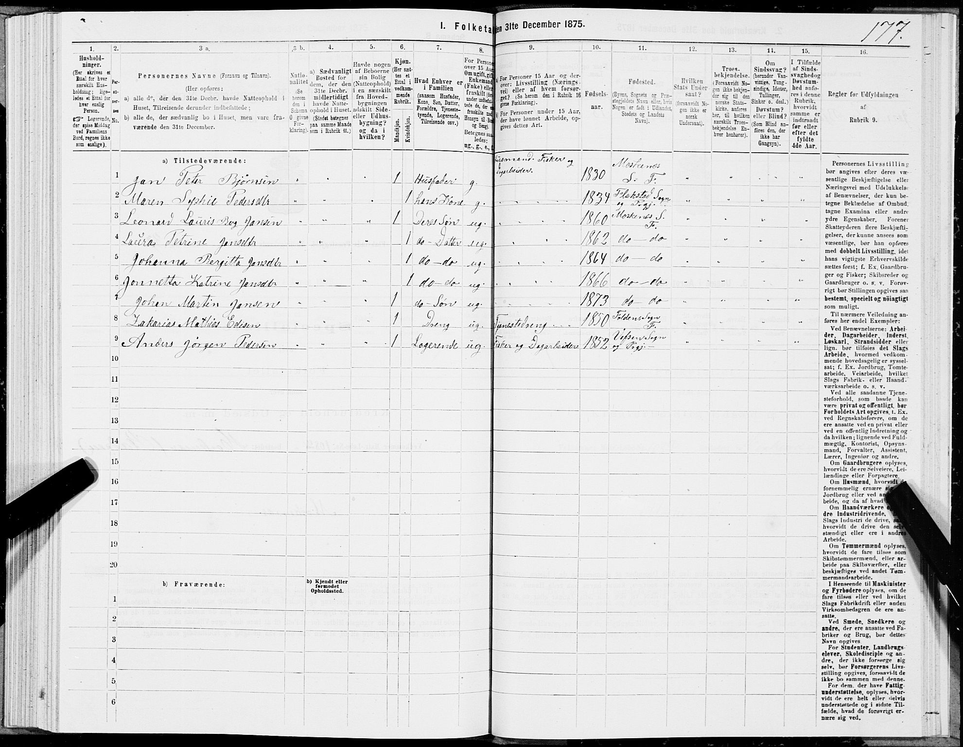 SAT, Folketelling 1875 for 1859P Flakstad prestegjeld, 1875, s. 2177