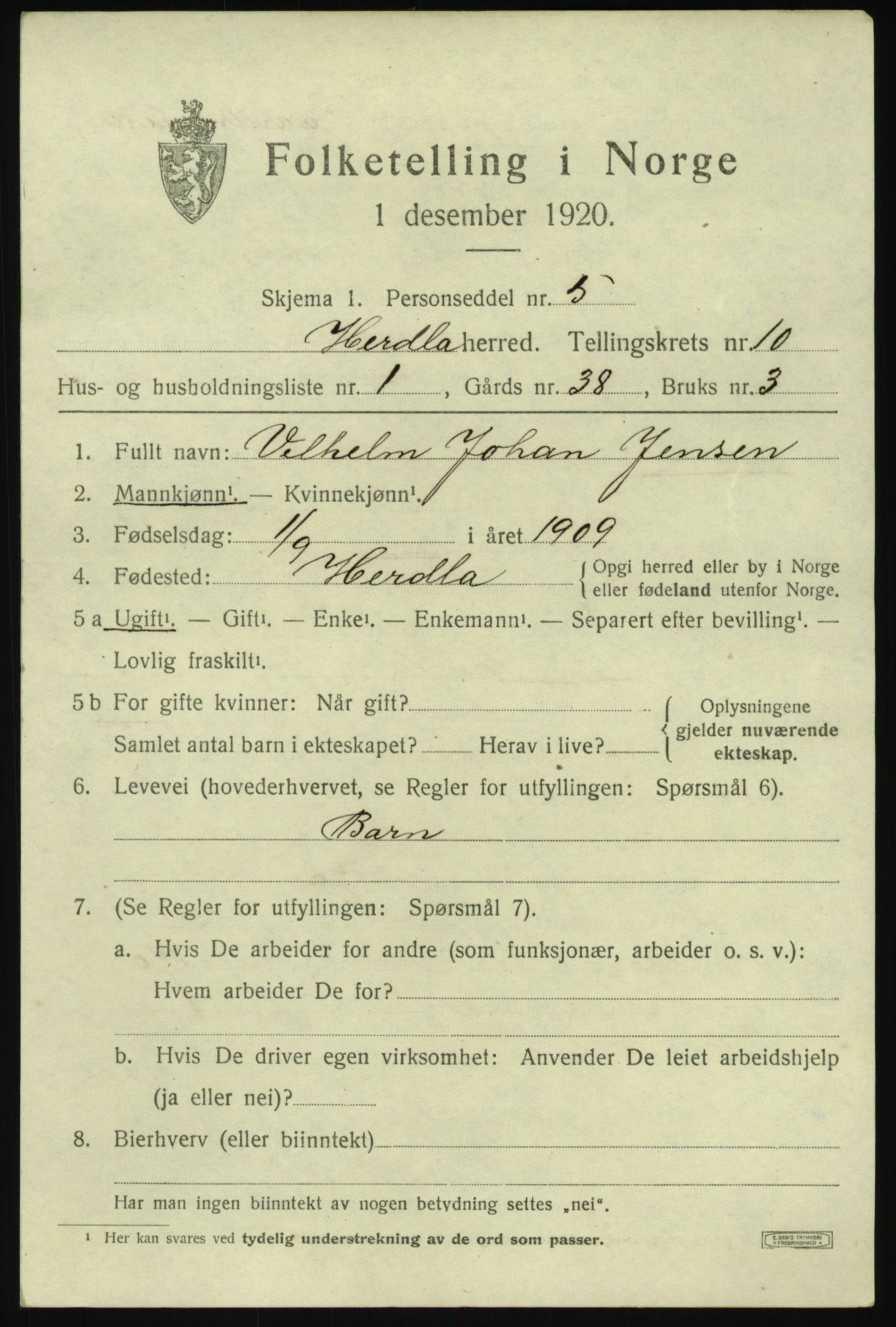 SAB, Folketelling 1920 for 1258 Herdla herred, 1920, s. 7199