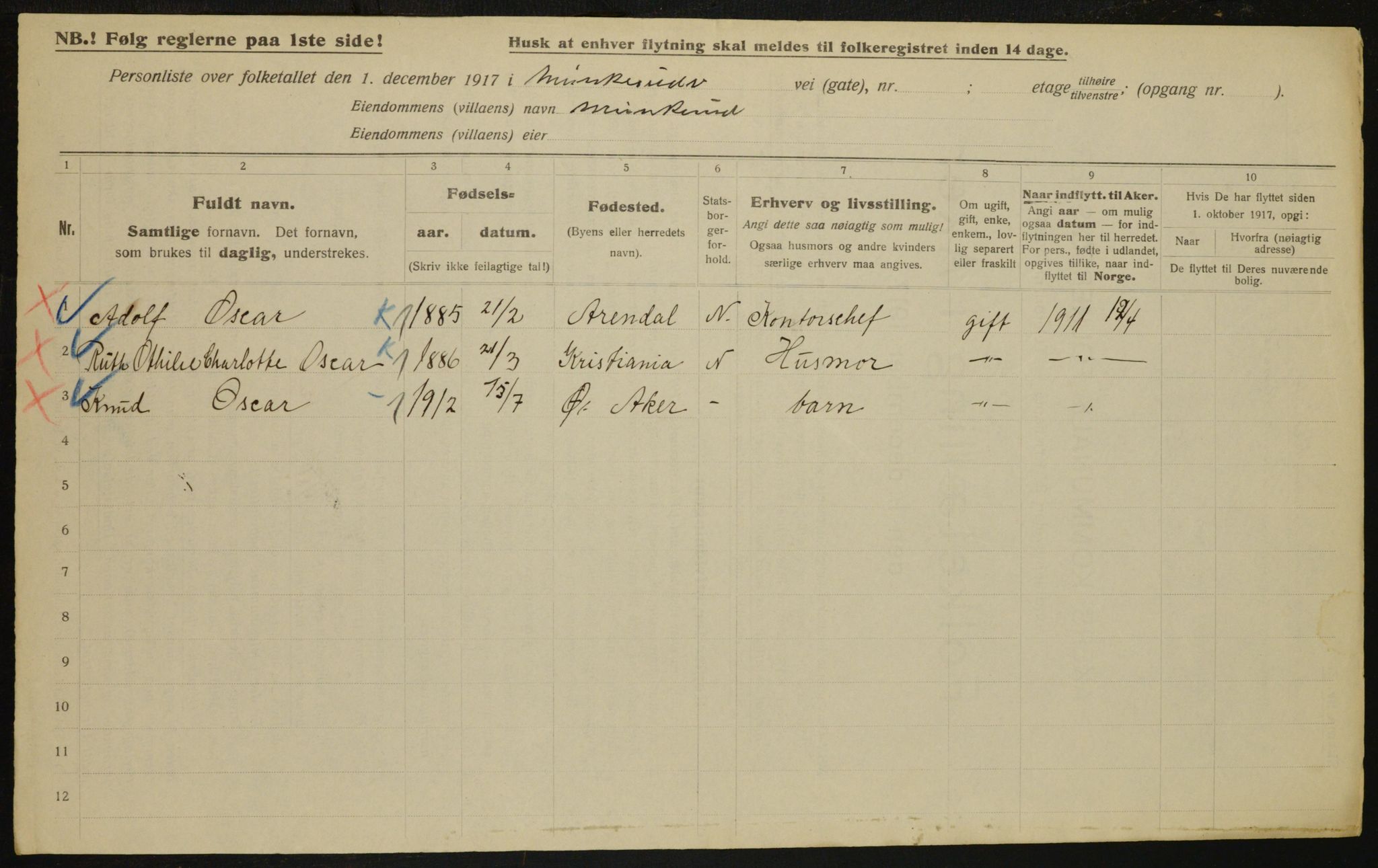 OBA, Kommunal folketelling 1.12.1917 for Aker, 1917, s. 18584
