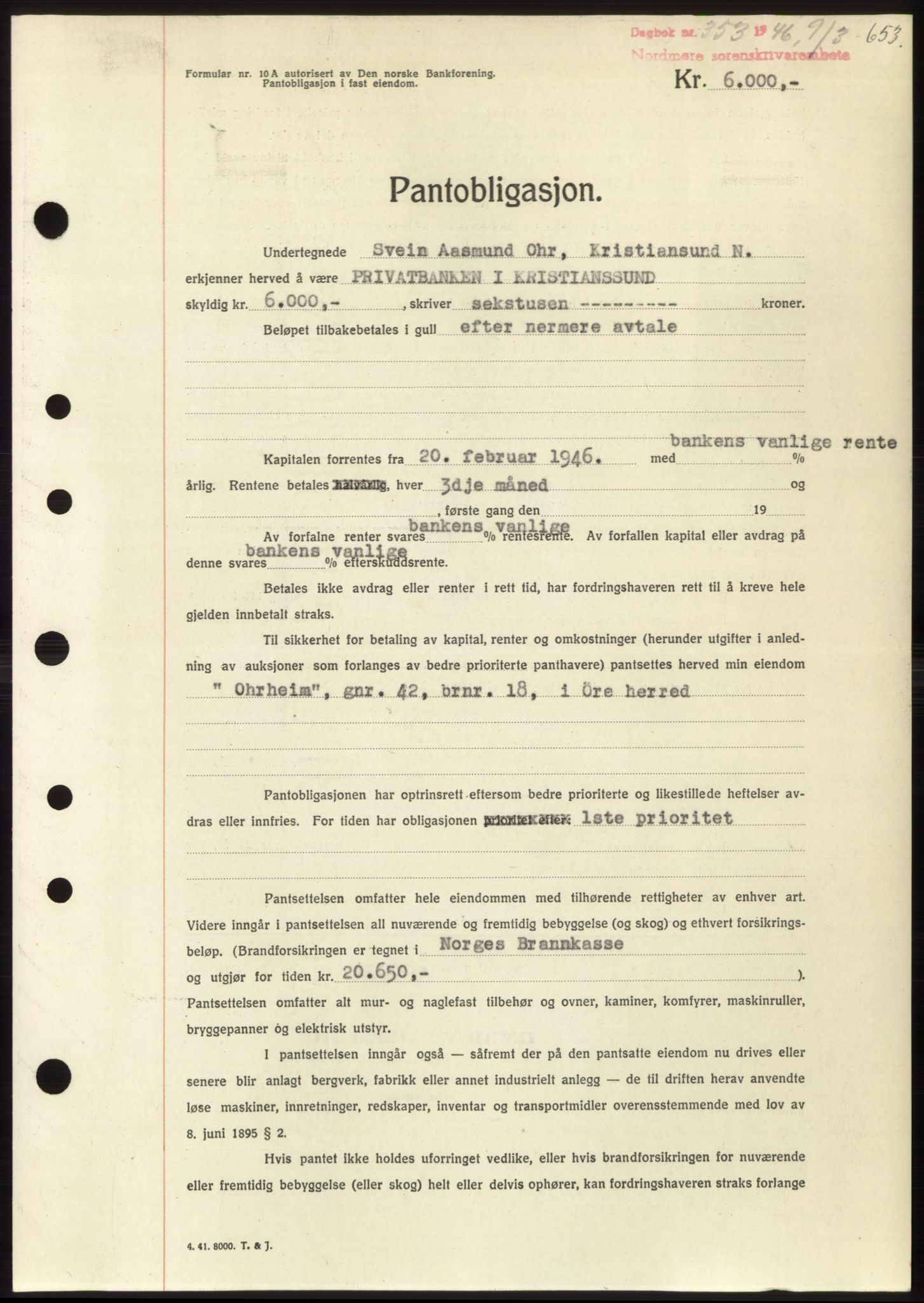 Nordmøre sorenskriveri, SAT/A-4132/1/2/2Ca: Pantebok nr. B93b, 1946-1946, Dagboknr: 353/1946