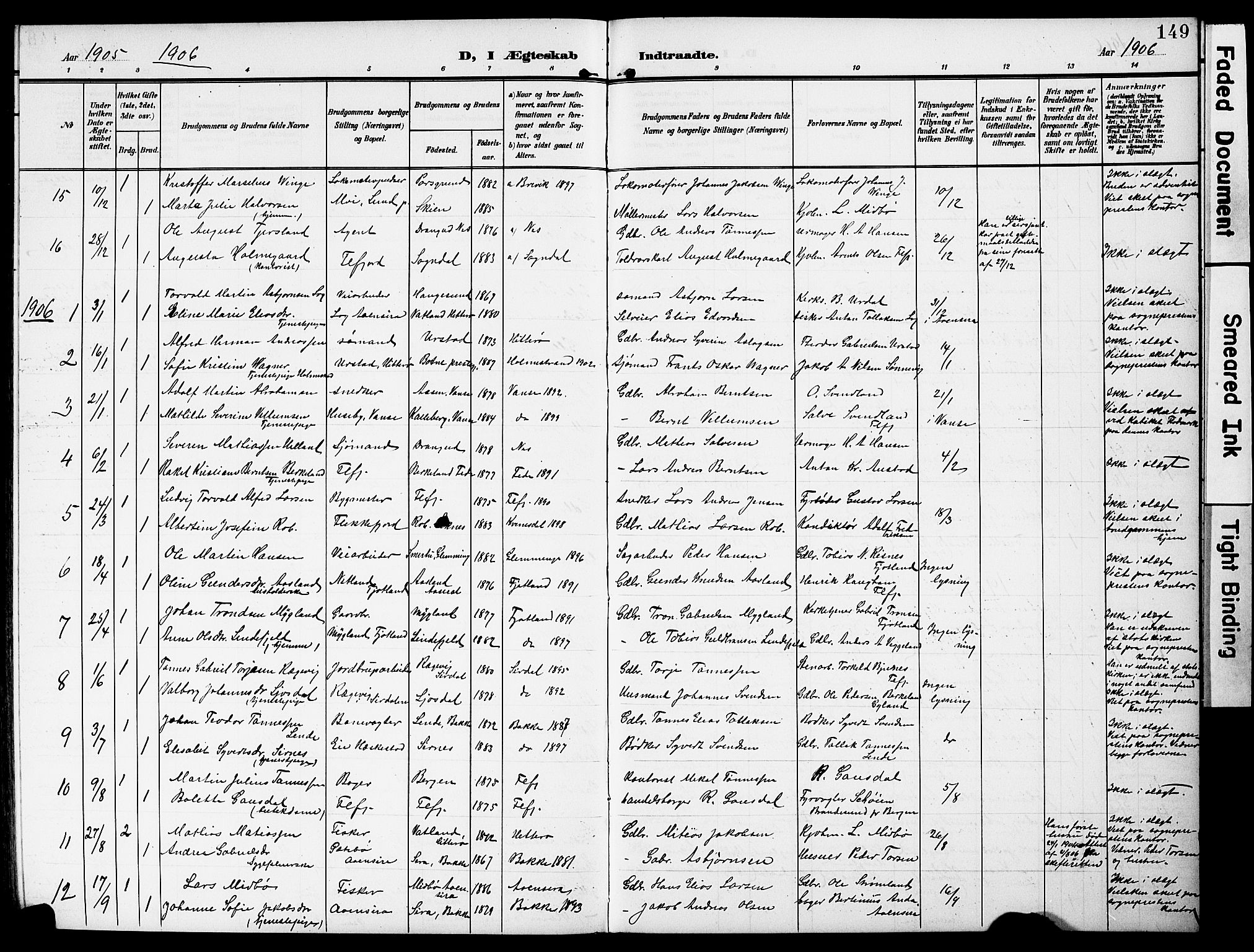 Flekkefjord sokneprestkontor, AV/SAK-1111-0012/F/Fb/Fba/L0001: Klokkerbok nr. B 1, 1903-1931, s. 149
