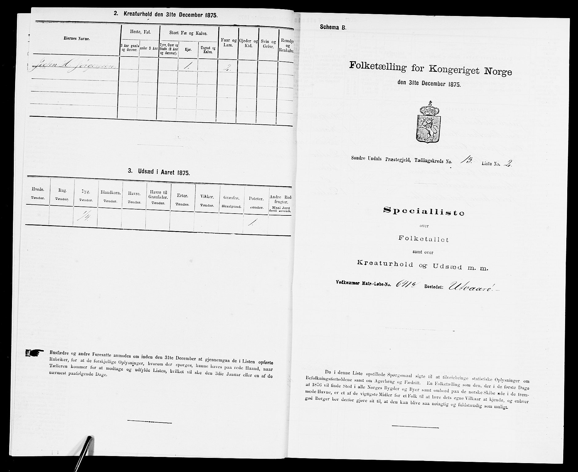 SAK, Folketelling 1875 for 1029P Sør-Audnedal prestegjeld, 1875, s. 1891