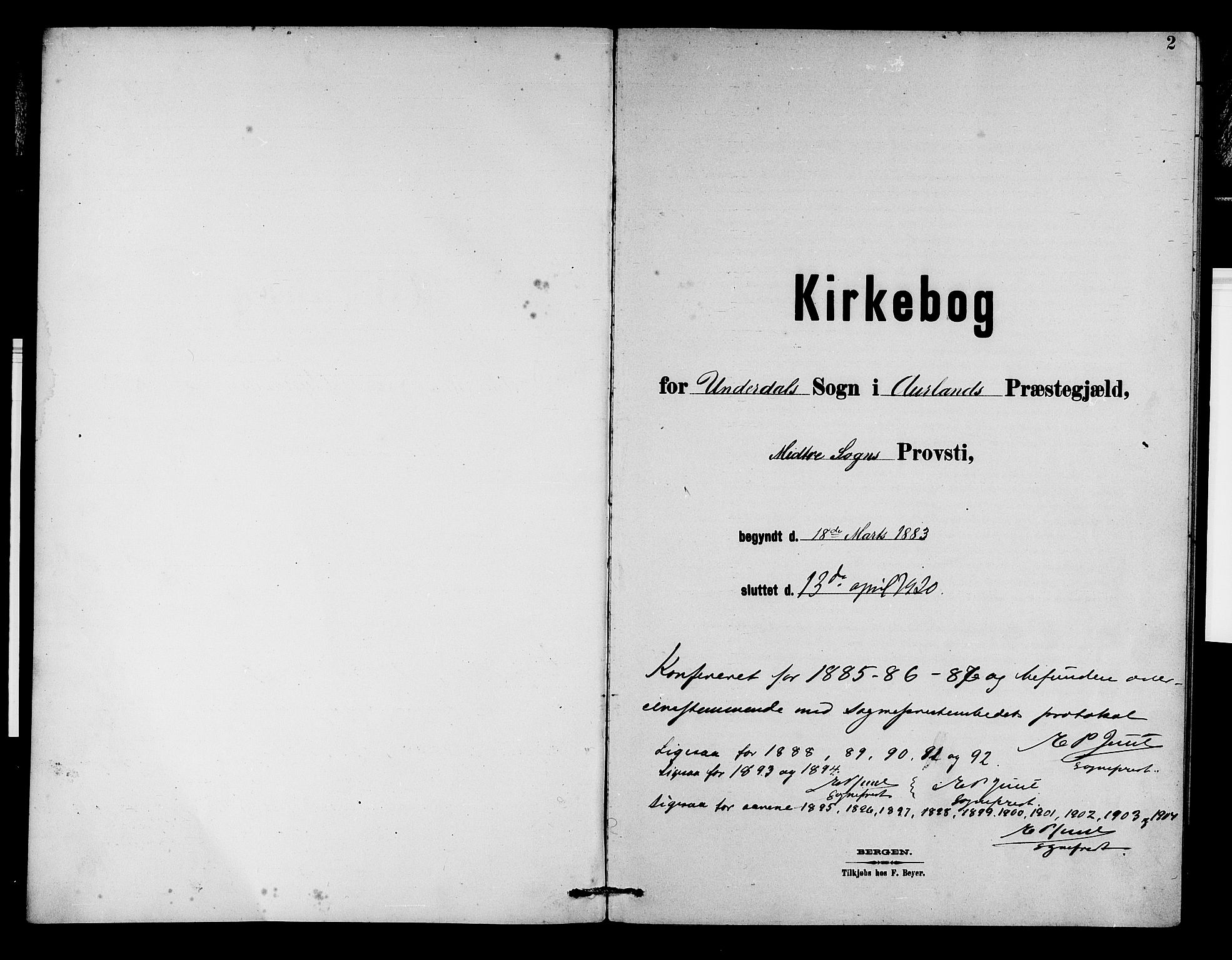 Aurland sokneprestembete, SAB/A-99937/H/Hb/Hbd/L0002: Klokkerbok nr. D 2, 1883-1920, s. 2
