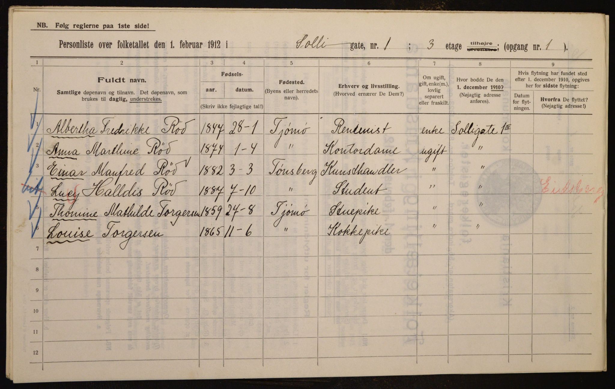 OBA, Kommunal folketelling 1.2.1912 for Kristiania, 1912, s. 99950