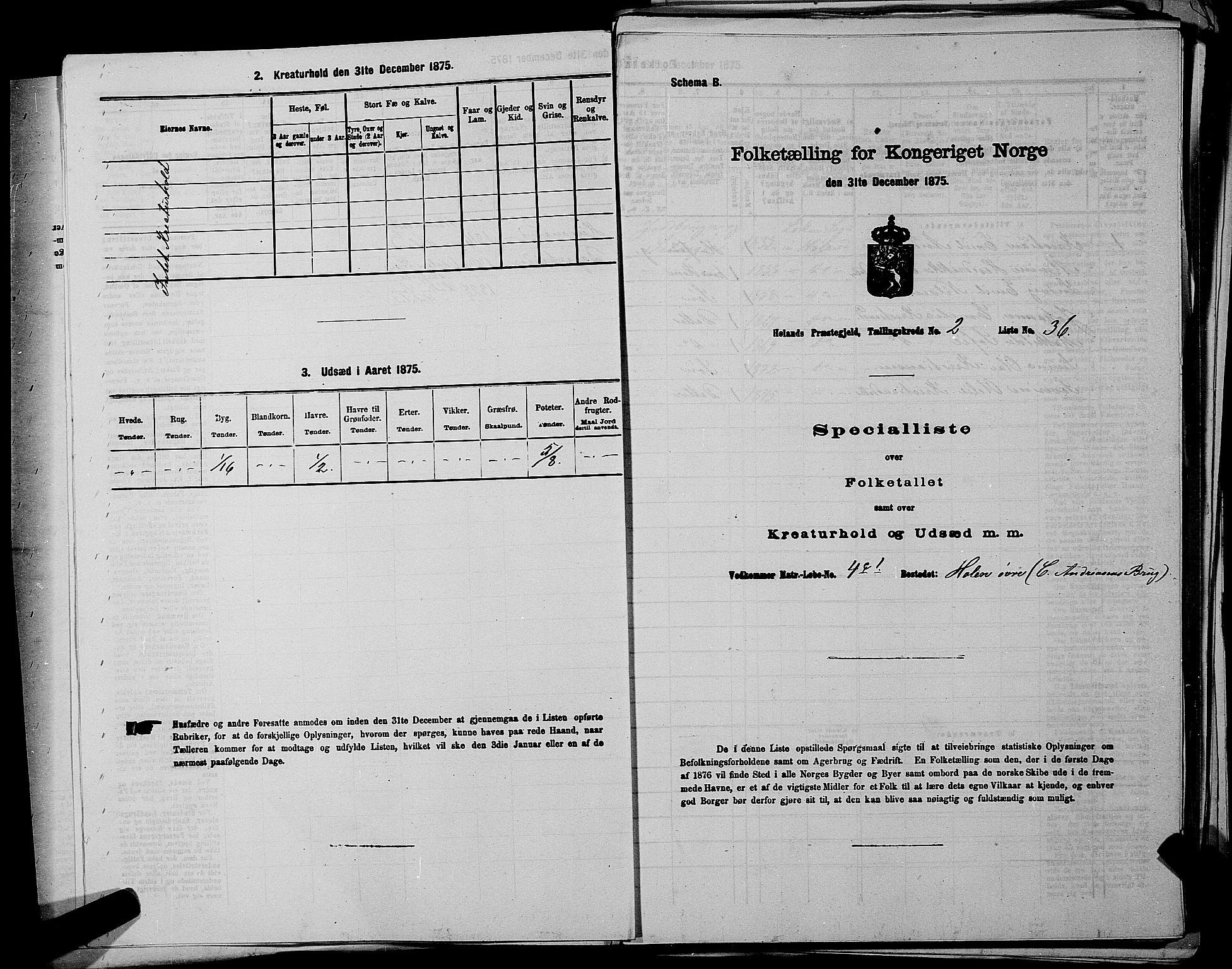 RA, Folketelling 1875 for 0221P Høland prestegjeld, 1875, s. 288