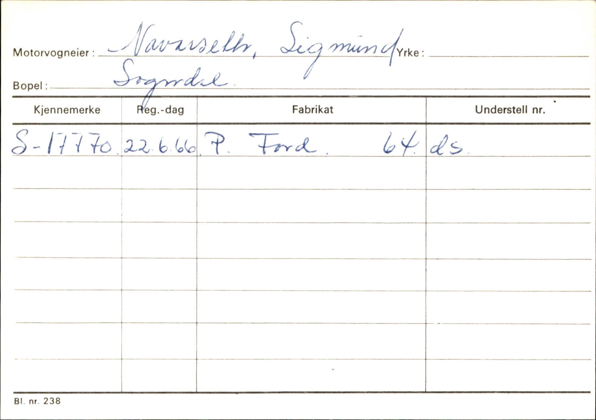 Statens vegvesen, Sogn og Fjordane vegkontor, SAB/A-5301/4/F/L0124: Eigarregister Sogndal A-U, 1945-1975, s. 1764