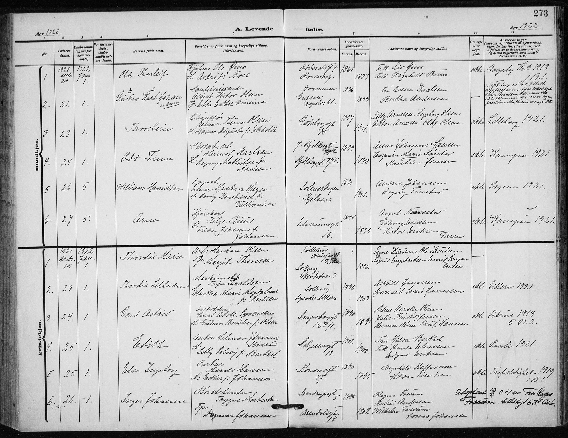 Rikshospitalet prestekontor Kirkebøker, AV/SAO-A-10309b/F/L0017: Ministerialbok nr. 17, 1919-1922, s. 273