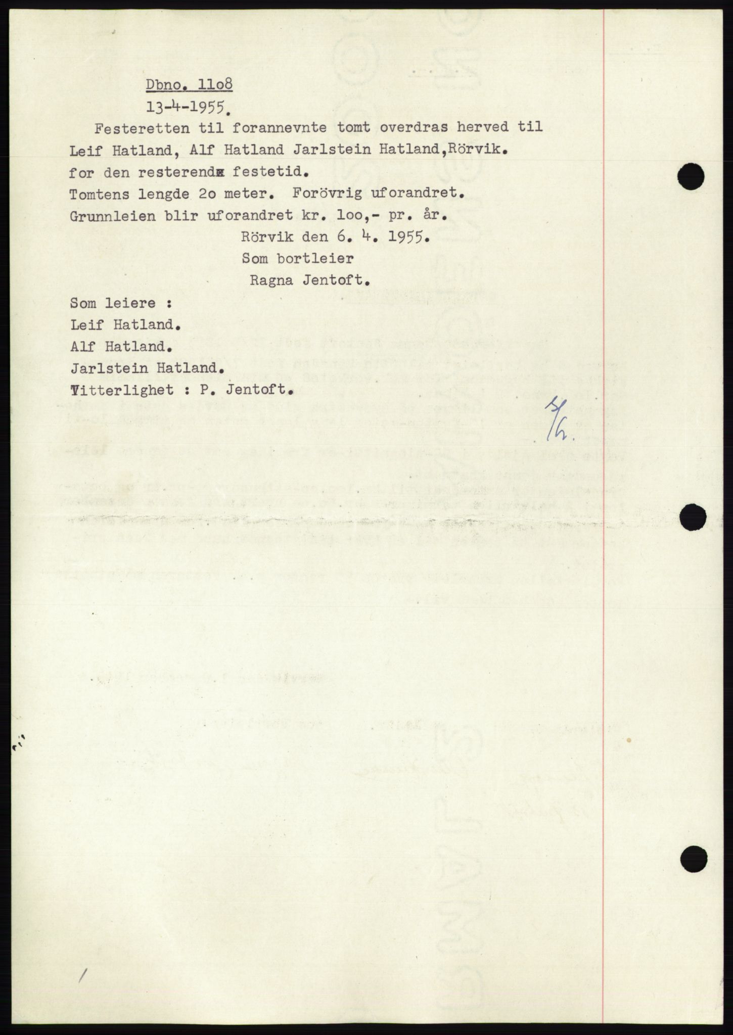 Namdal sorenskriveri, SAT/A-4133/1/2/2C: Pantebok nr. -, 1944-1945, Dagboknr: 1108/1945