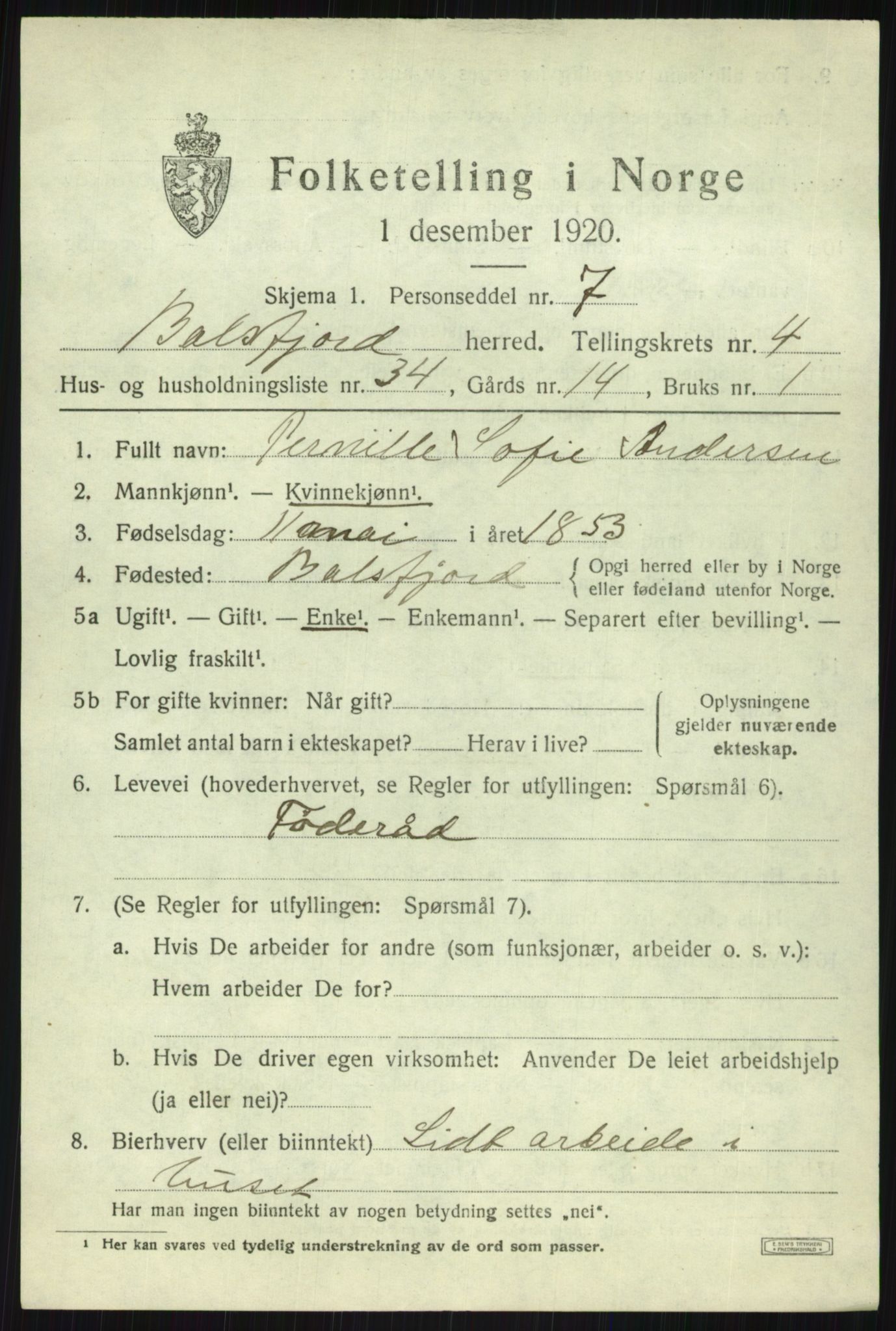 SATØ, Folketelling 1920 for 1933 Balsfjord herred, 1920, s. 3103