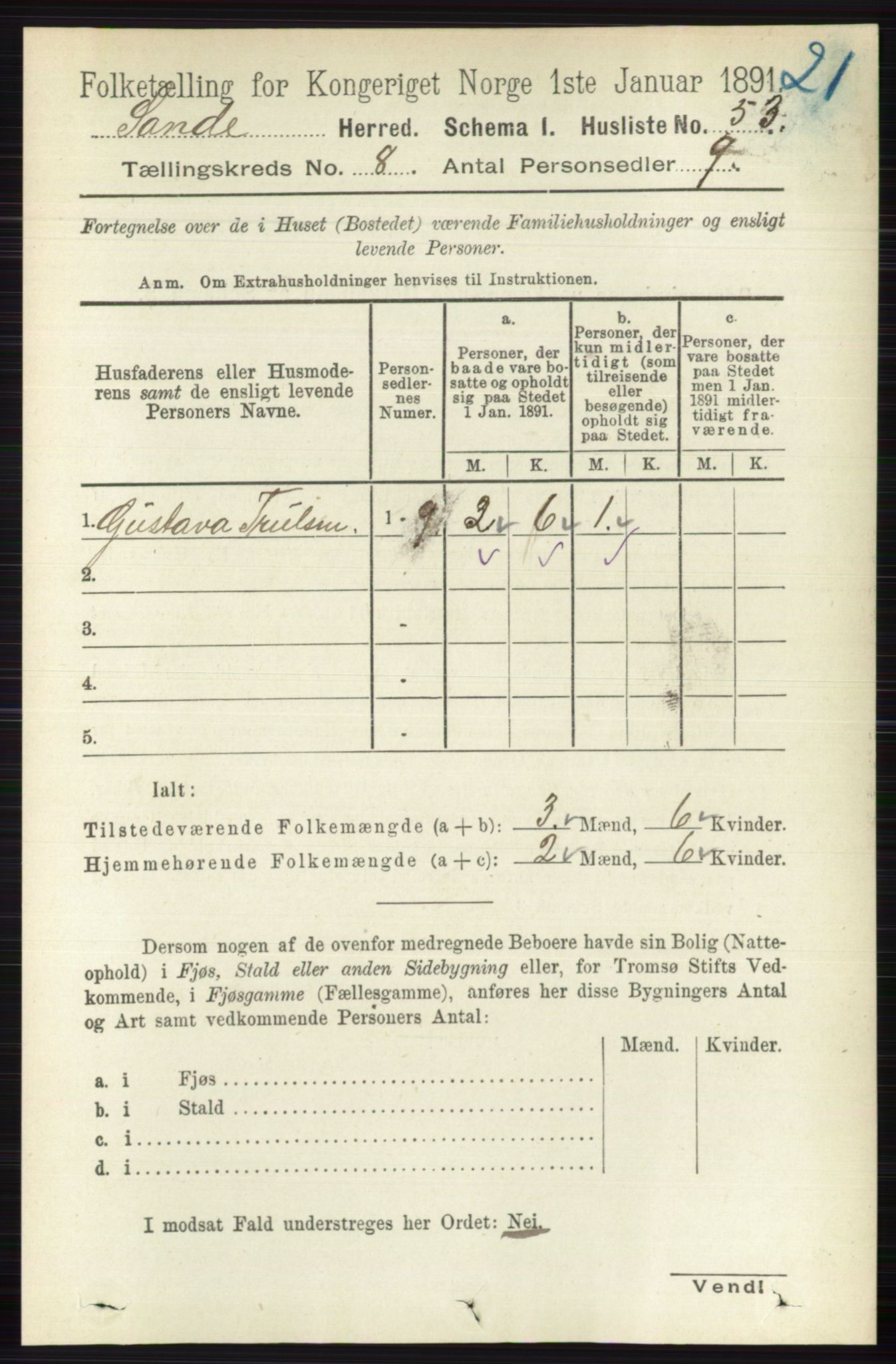 RA, Folketelling 1891 for 0713 Sande herred, 1891, s. 3518
