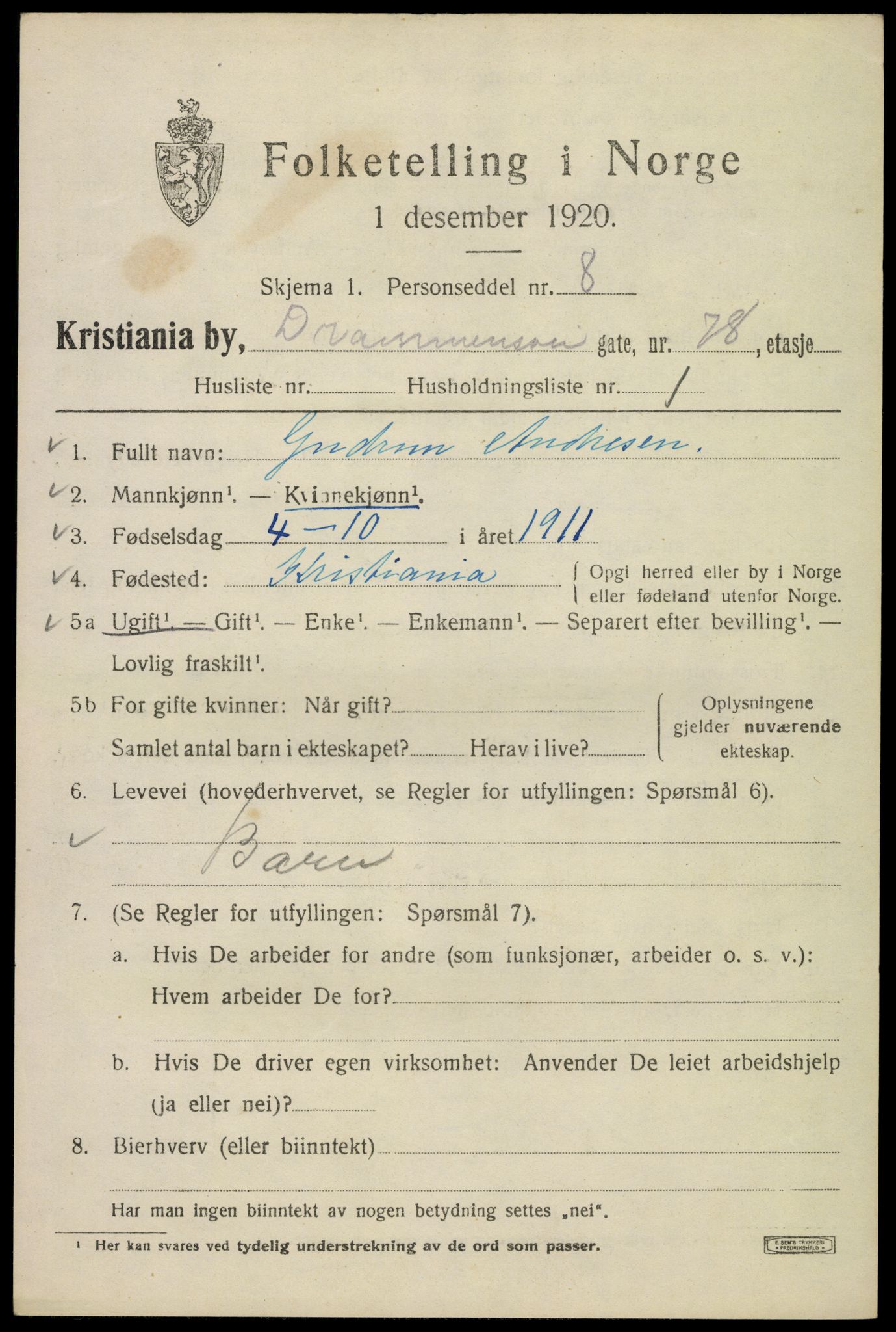 SAO, Folketelling 1920 for 0301 Kristiania kjøpstad, 1920, s. 202491