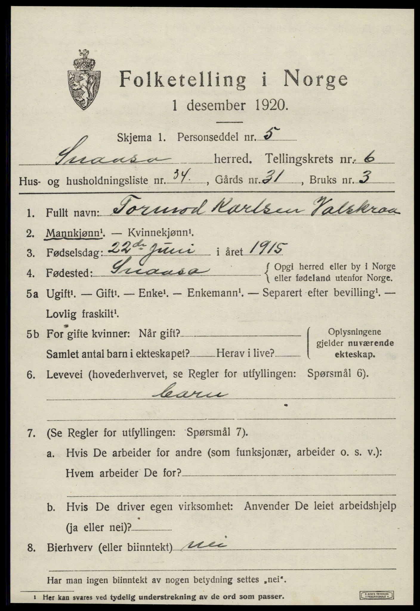 SAT, Folketelling 1920 for 1736 Snåsa herred, 1920, s. 2922