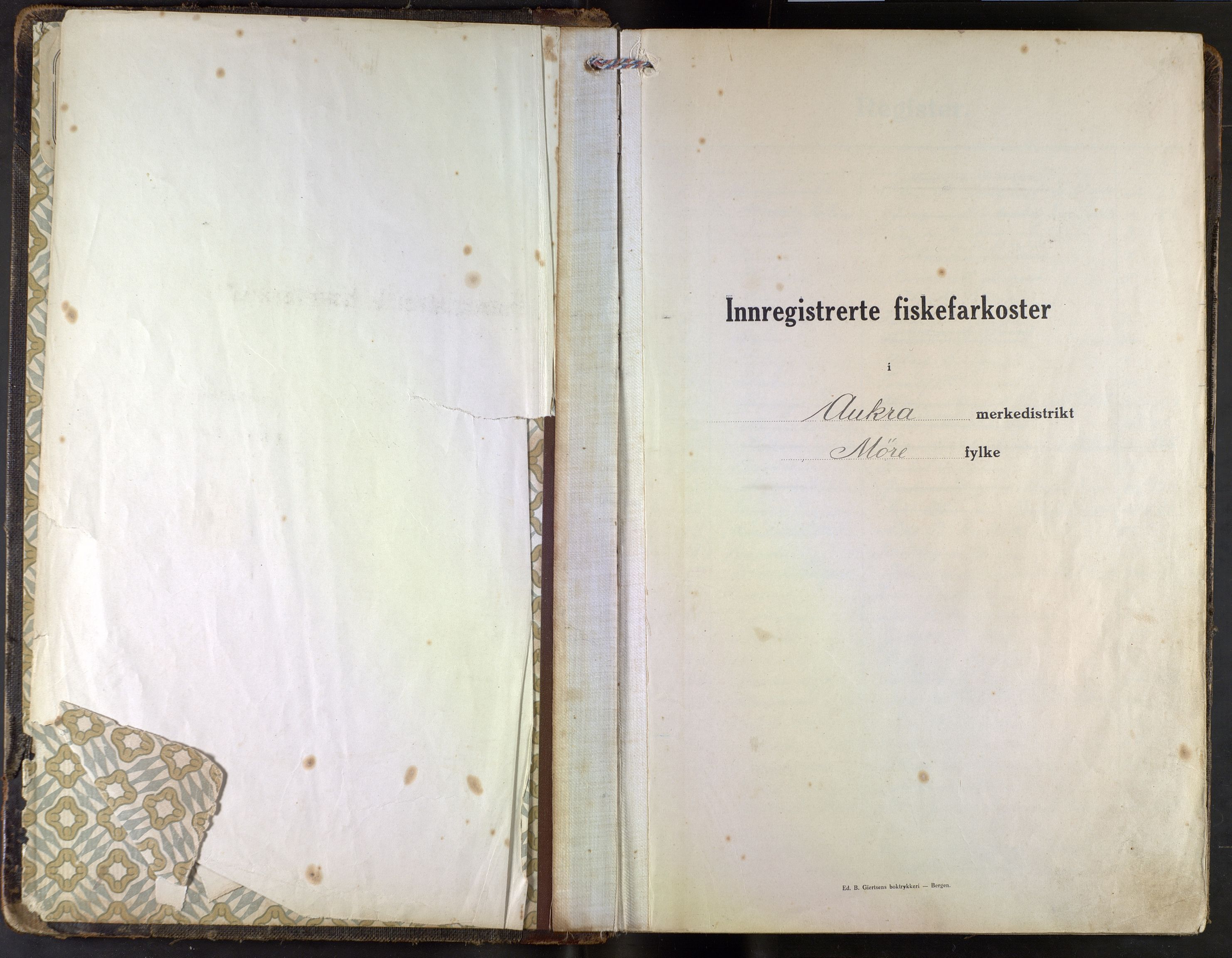 Fiskeridirektoratet - 1 Adm. ledelse - 13 Båtkontoret, SAB/A-2003/I/Ia/Iaf/L0001: 135.0601/1 Merkeprotokoll - Aukra, 1920-1964