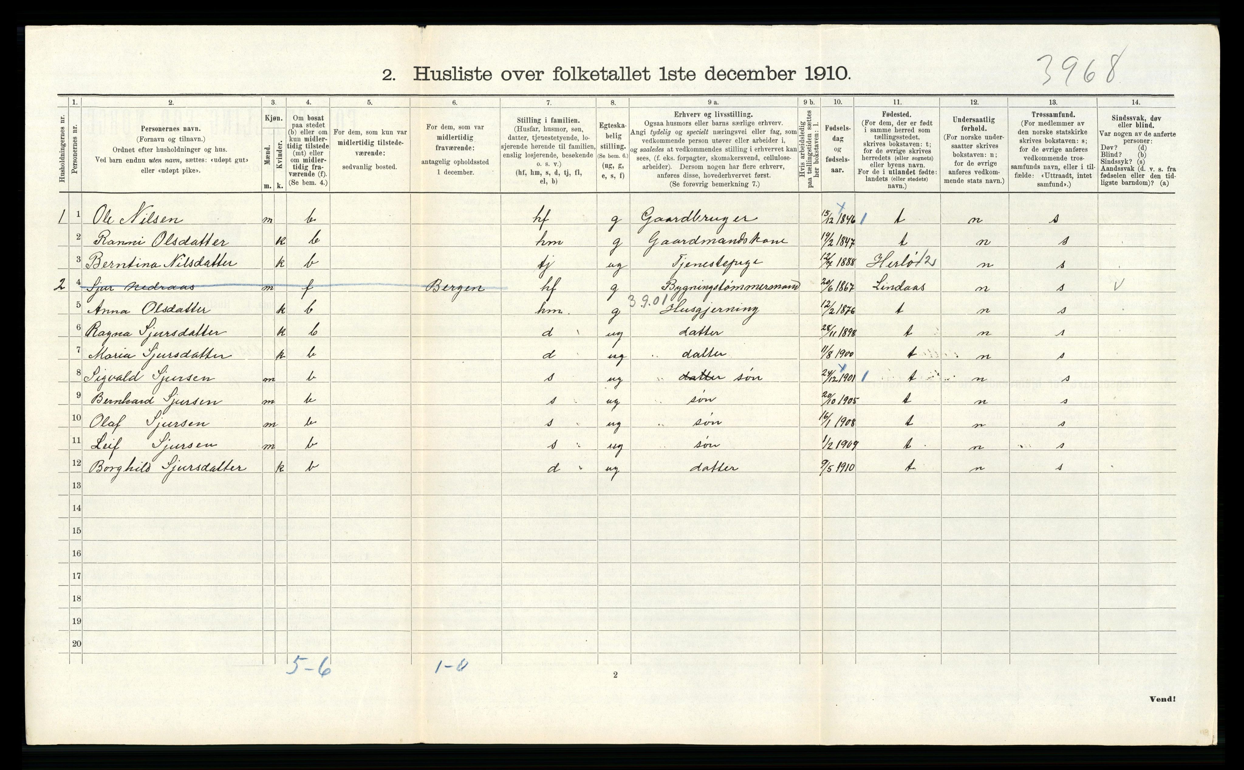 RA, Folketelling 1910 for 1257 Alversund herred, 1910, s. 263