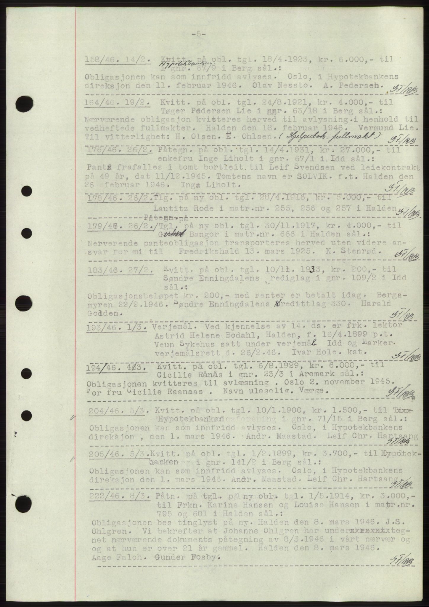 Idd og Marker sorenskriveri, SAO/A-10283/G/Gb/Gbc/L0003: Pantebok nr. B4-9b, 1946-1946, Tingl.dato: 14.02.1946