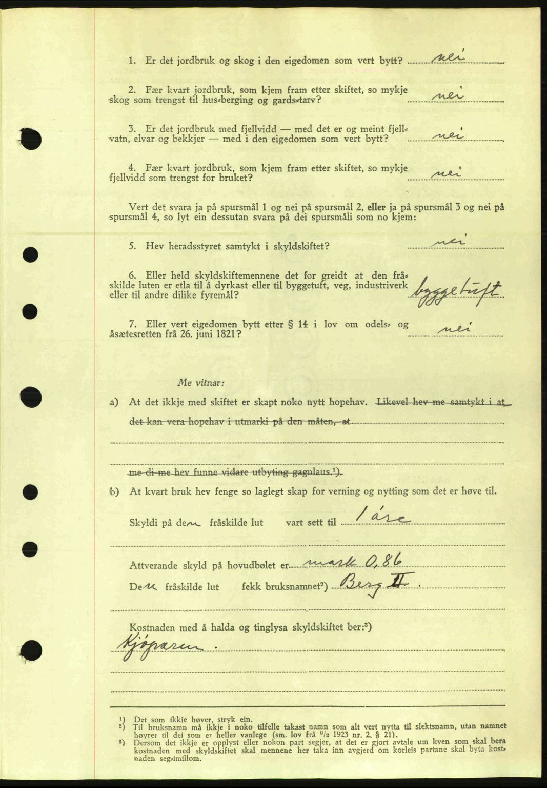 Nordre Sunnmøre sorenskriveri, AV/SAT-A-0006/1/2/2C/2Ca: Pantebok nr. A20a, 1945-1945, Dagboknr: 961/1945