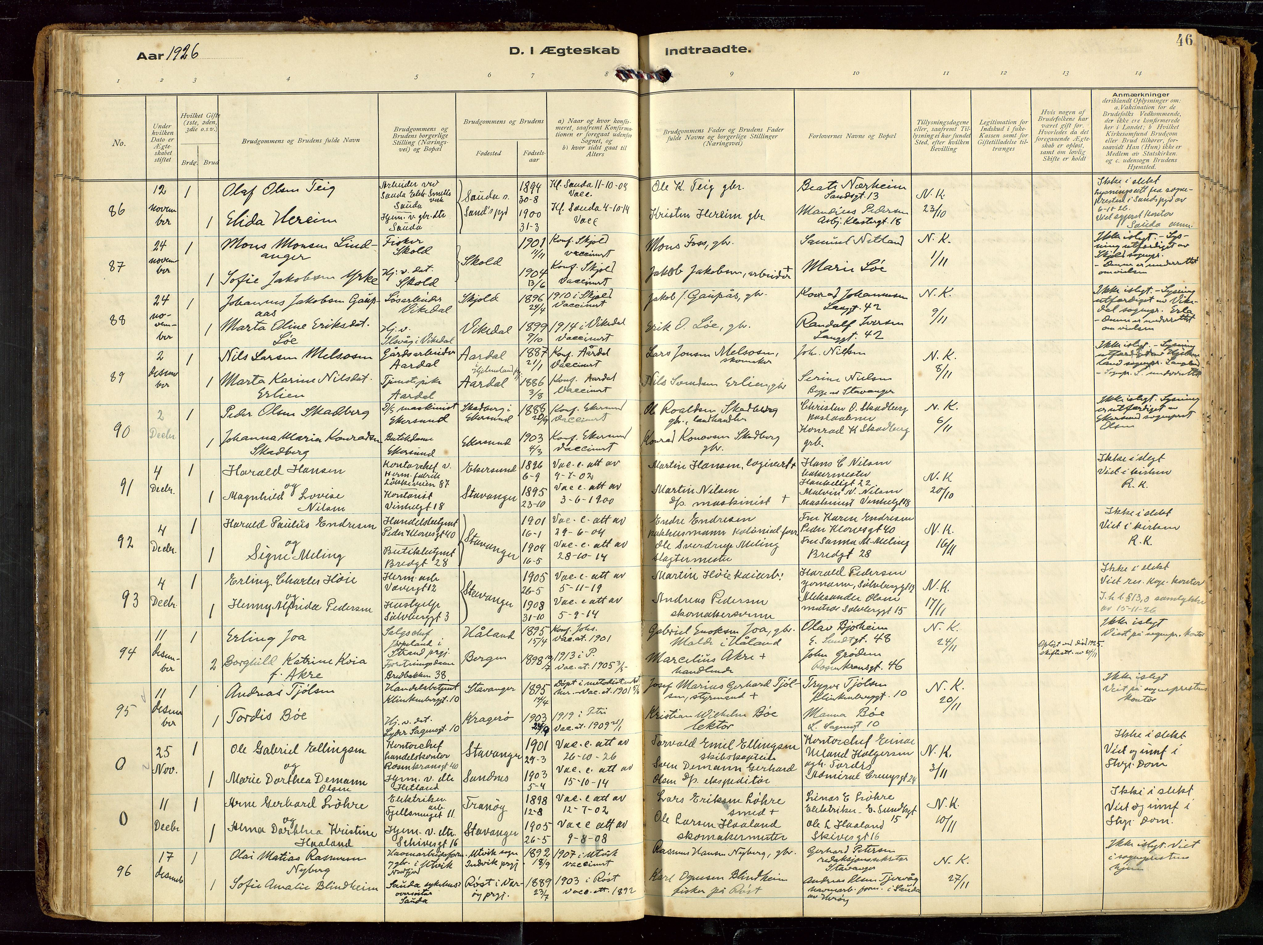 St. Petri sokneprestkontor, AV/SAST-A-101813/002/D/L0002: Ministerialbok nr. A 27, 1921-1942, s. 46