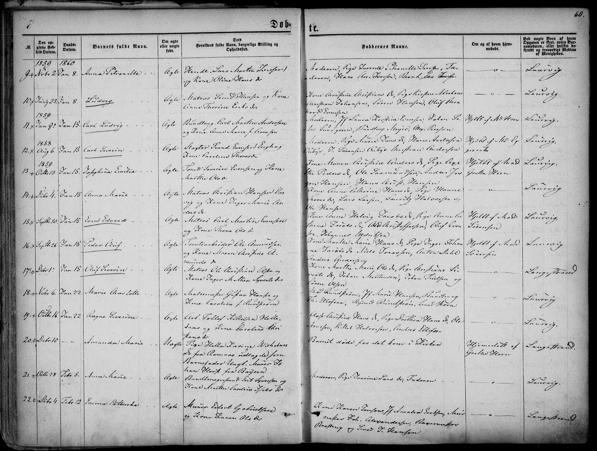 Larvik kirkebøker, AV/SAKO-A-352/F/Fa/L0004: Ministerialbok nr. I 4, 1856-1870, s. 60
