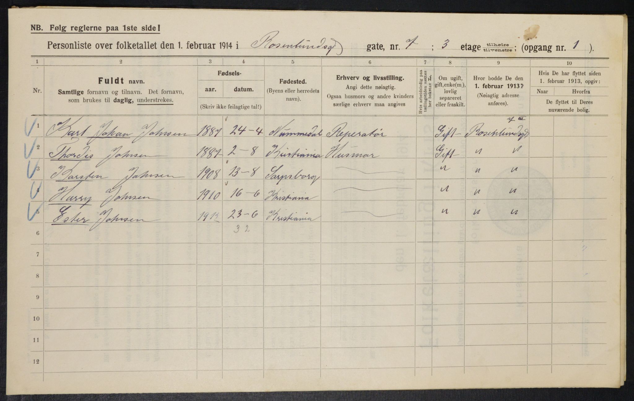 OBA, Kommunal folketelling 1.2.1914 for Kristiania, 1914, s. 83889