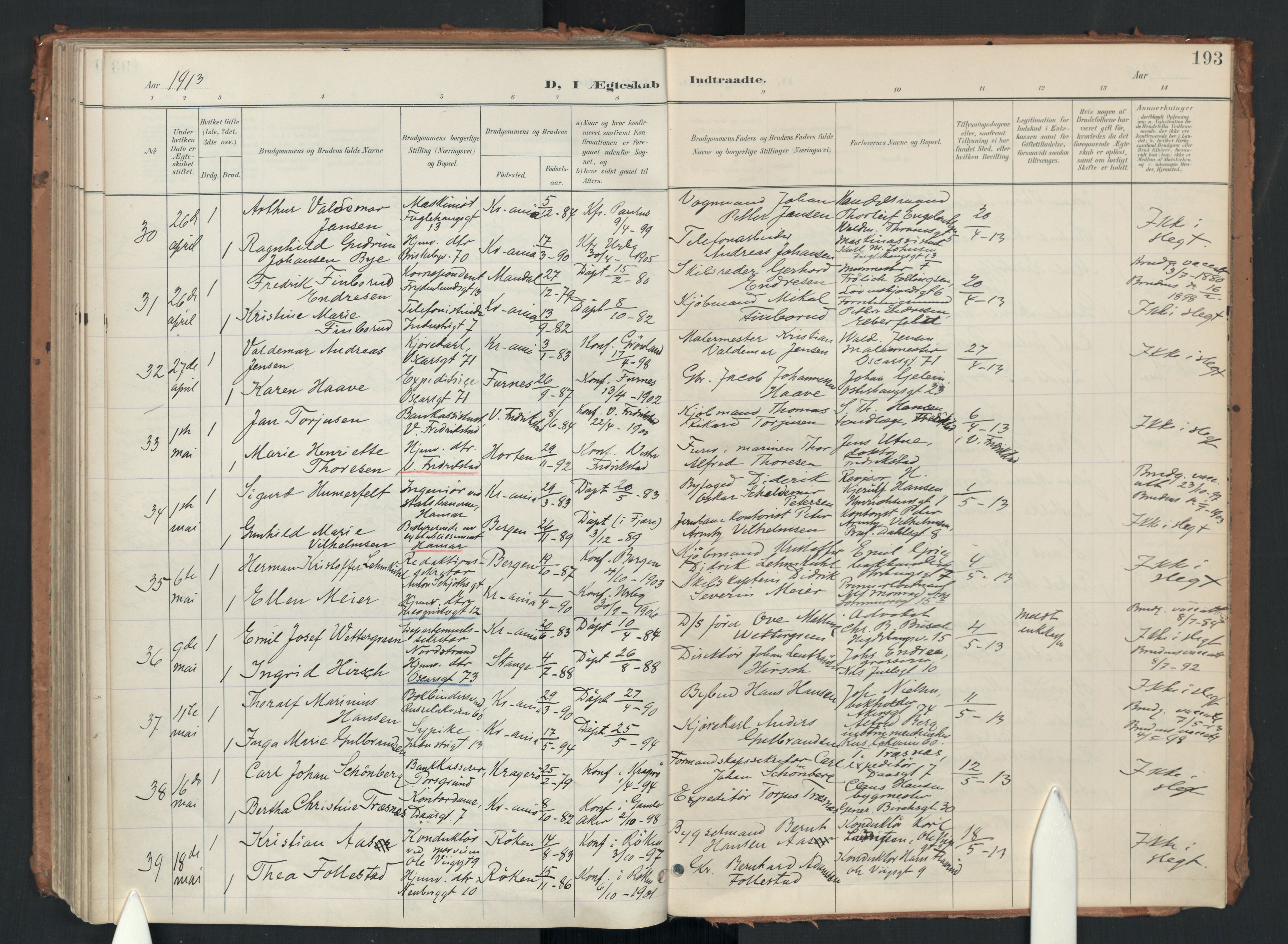 Uranienborg prestekontor Kirkebøker, AV/SAO-A-10877/F/Fa/L0007: Ministerialbok nr. I 7, 1896-1914, s. 193