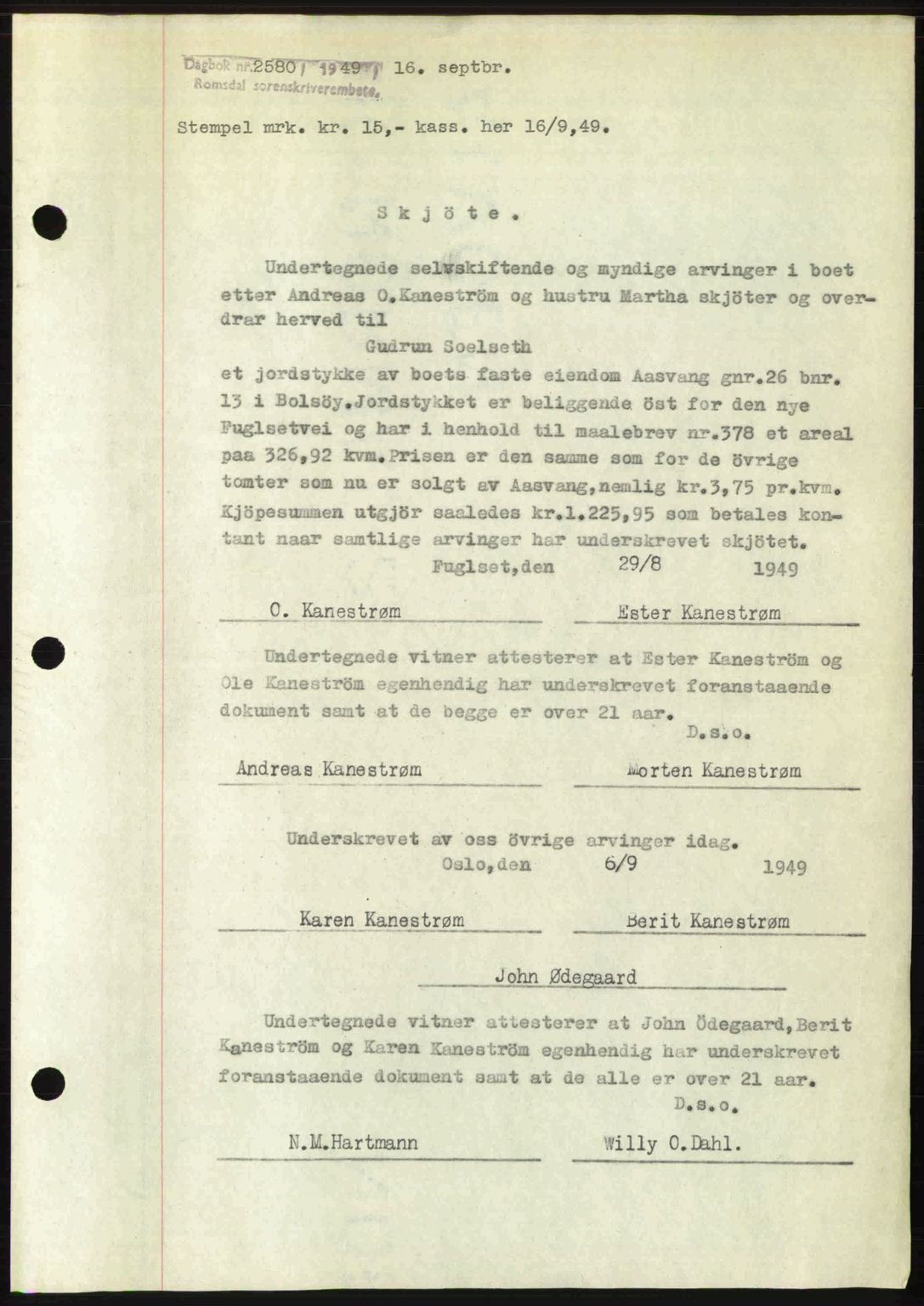 Romsdal sorenskriveri, SAT/A-4149/1/2/2C: Pantebok nr. A31, 1949-1949, Dagboknr: 2580/1949
