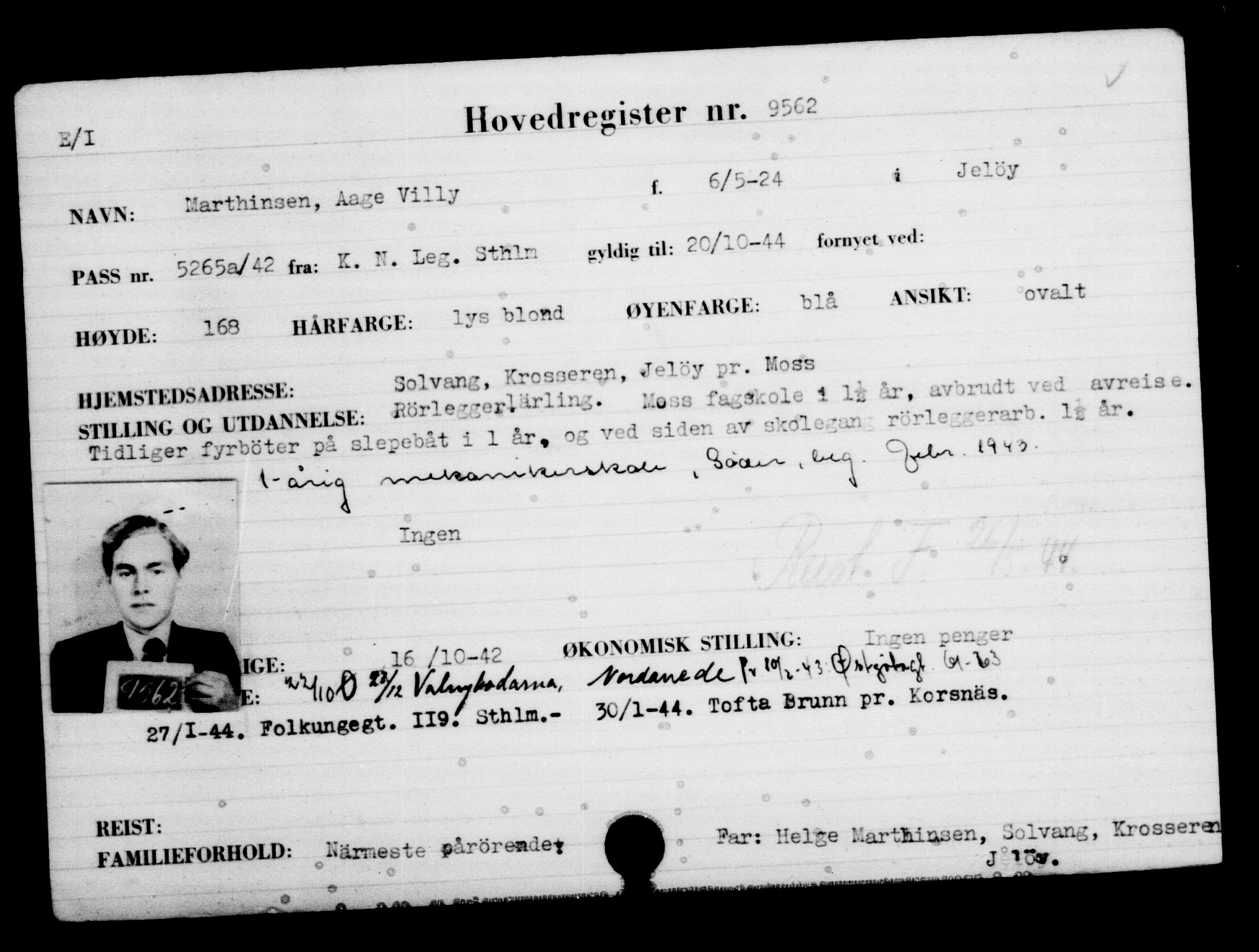 Utenriksstasjonene, Legasjonen i Stockholm, Flyktningkontoret, AV/RA-S-6753/V/Va/L0006: Kjesäterkartoteket, flyktninger med registreringsnr. 9400-12711, 1940-1945, s. 176