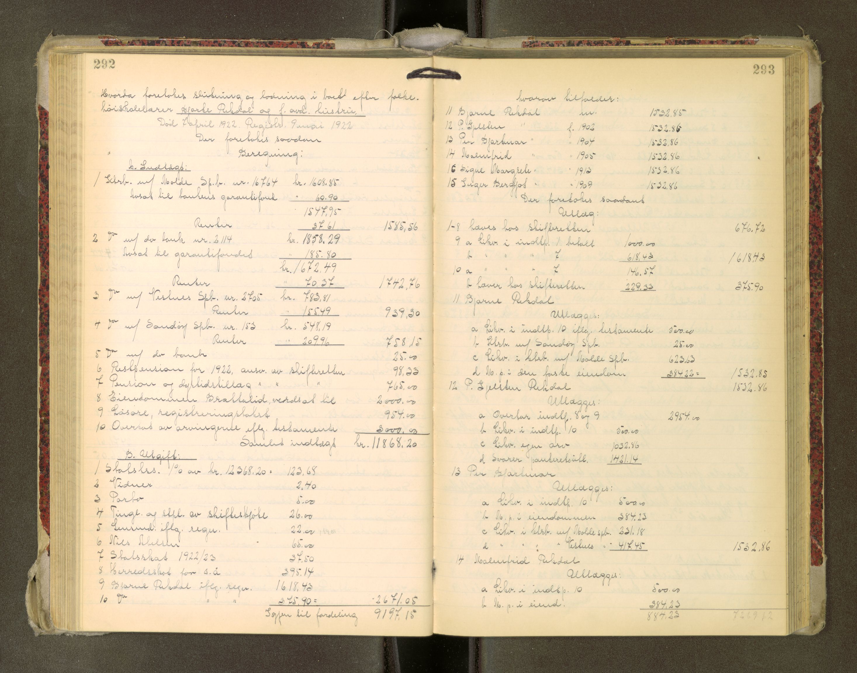 Romsdal sorenskriveri, AV/SAT-A-4149/1/3/3A/L0022: Skifteutlodnings Protokoll, 1920-1924, s. 292-293
